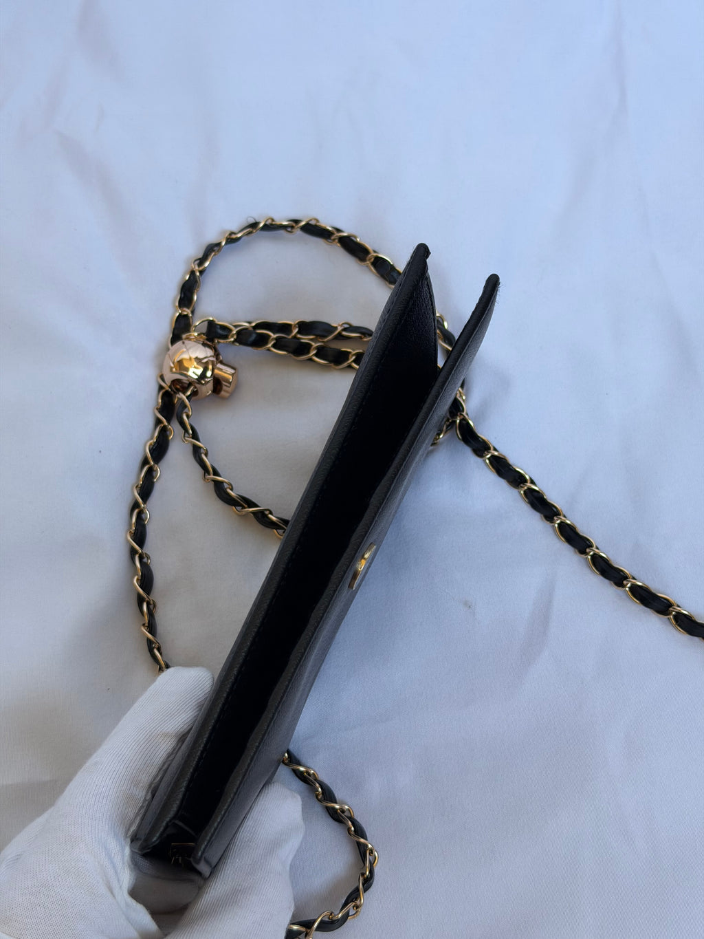 Chanel Wallet on Chain WOC in Black Leather, Gold Logo & Chain
