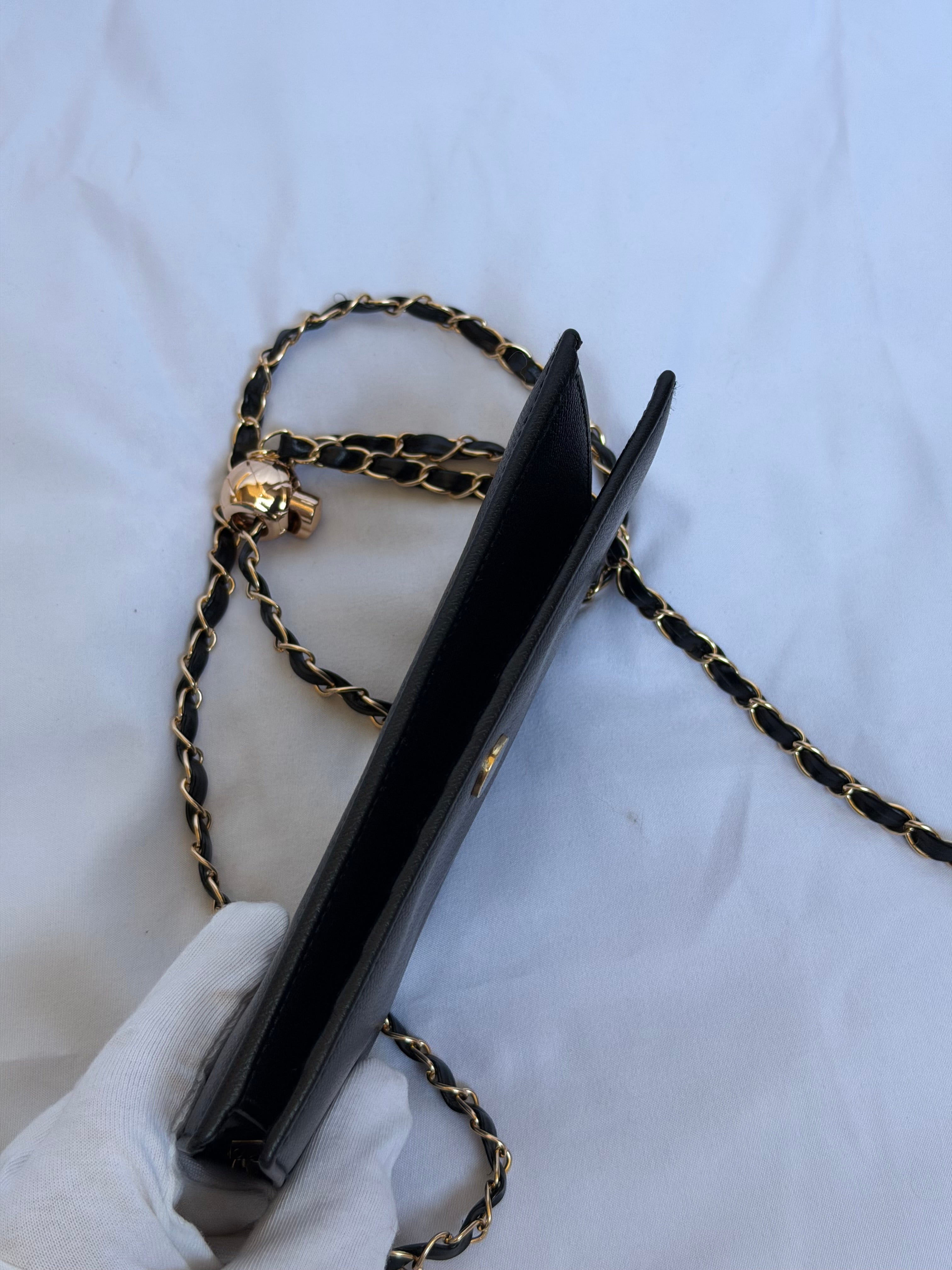 Chanel Wallet on Chain WOC in Black Leather, Gold Logo & Chain
