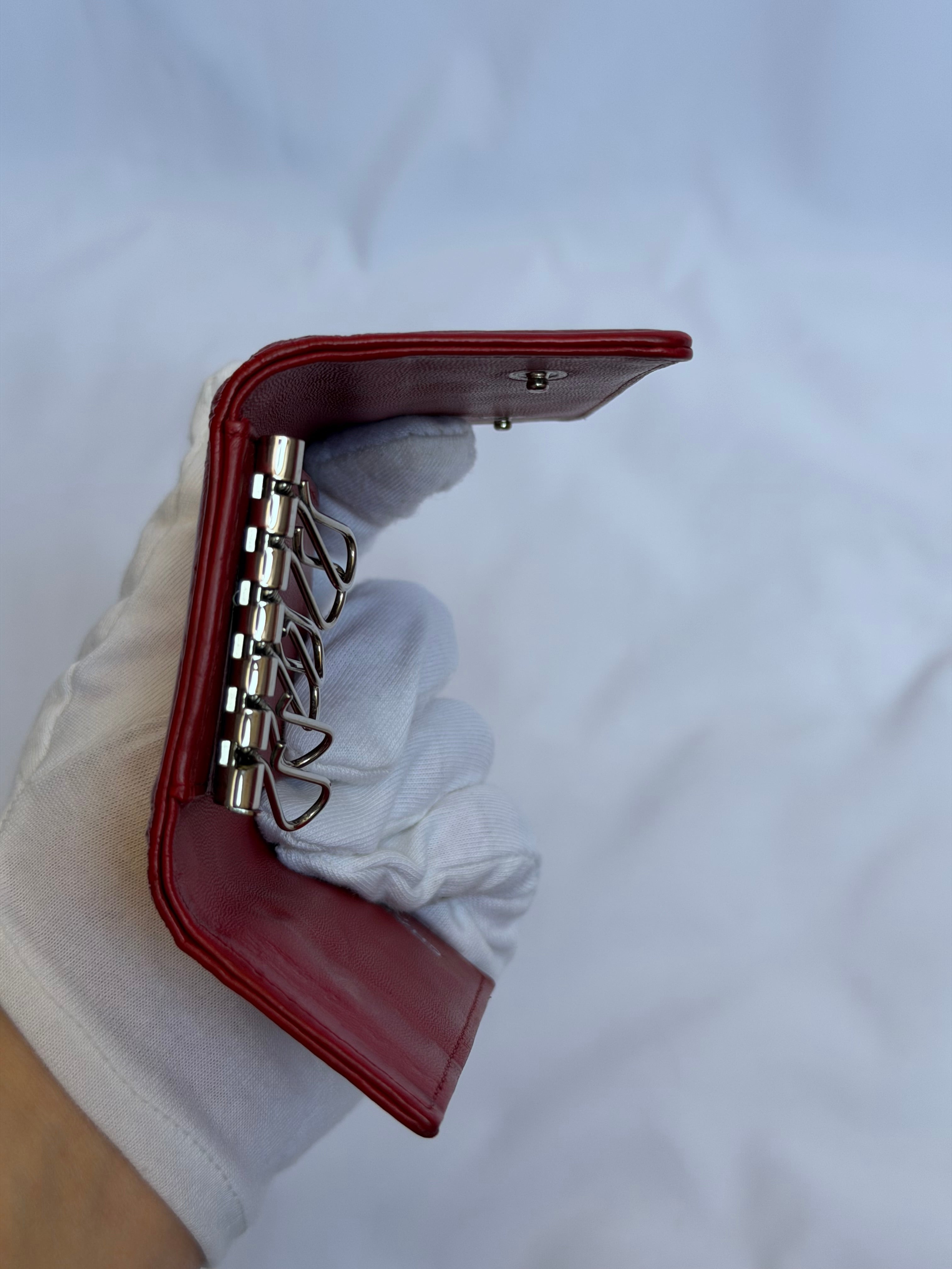 Chanel Red and Silver 6 Key Holder Wallet