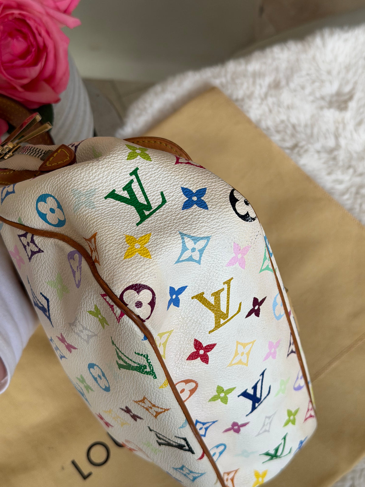 Louis Vuitton X Takashi Murakami Gracie MM in White Multicolour Monogram Canvas