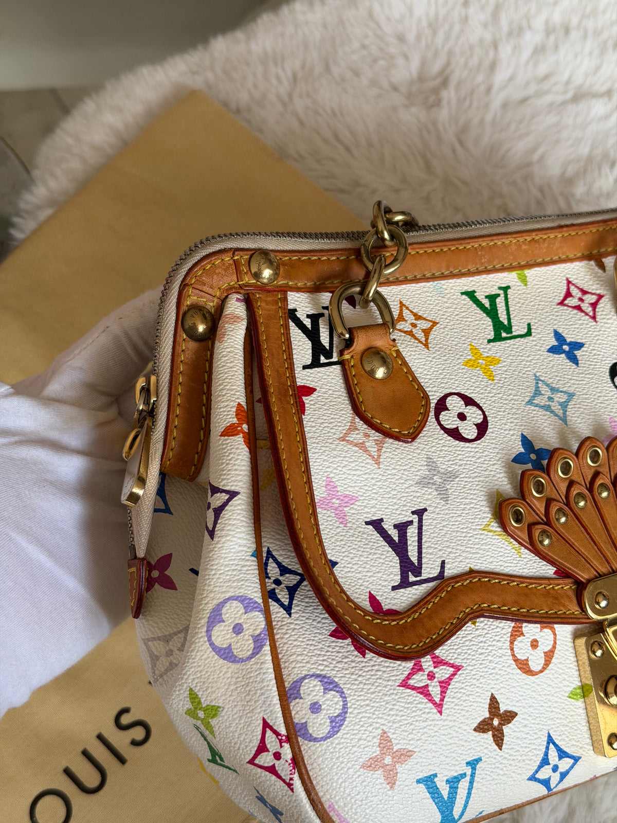 Louis Vuitton X Takashi Murakami Gracie MM in White Multicolour Monogram Canvas