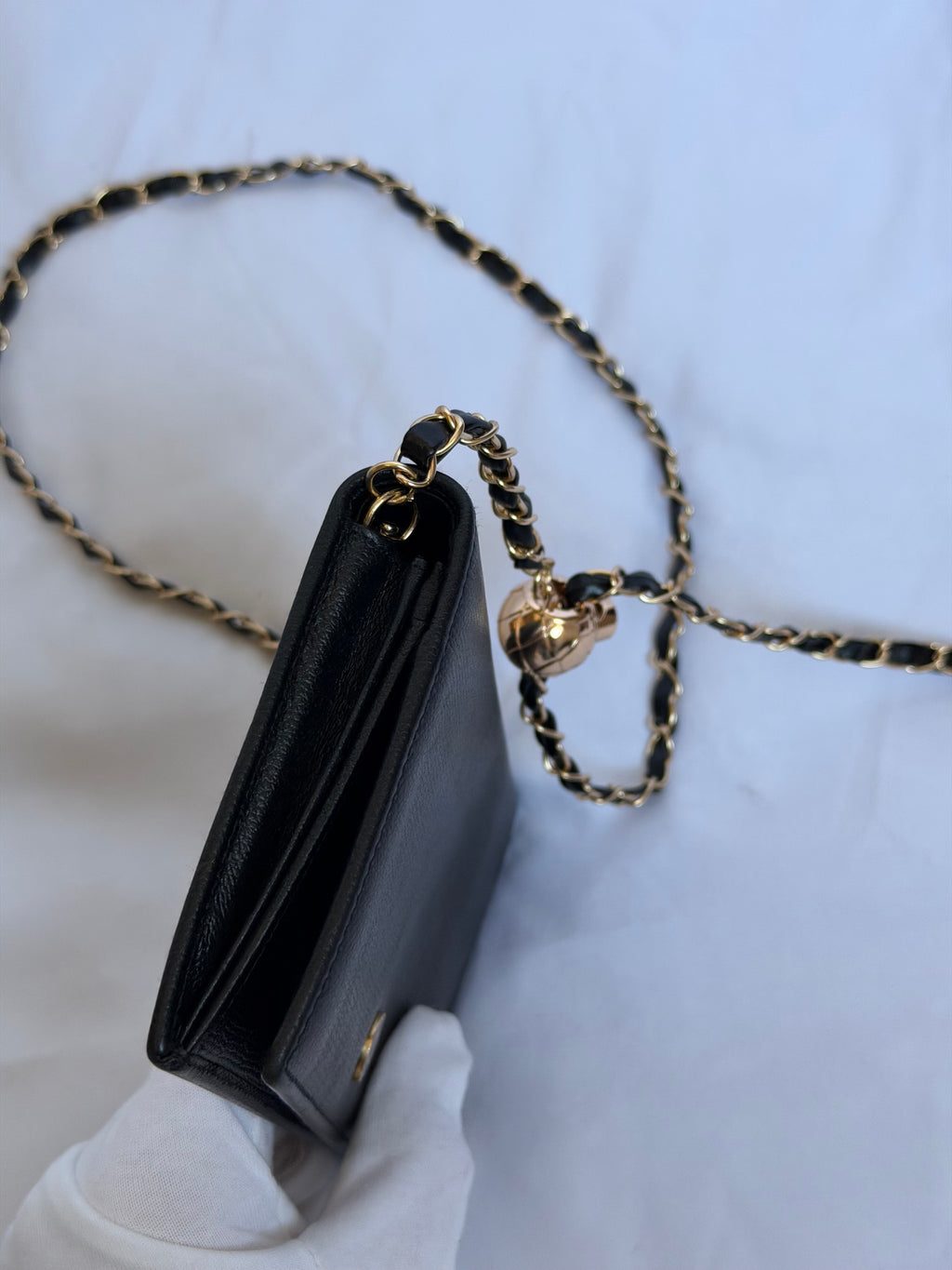 Chanel Wallet on Chain WOC in Black Leather, Gold Logo & Chain