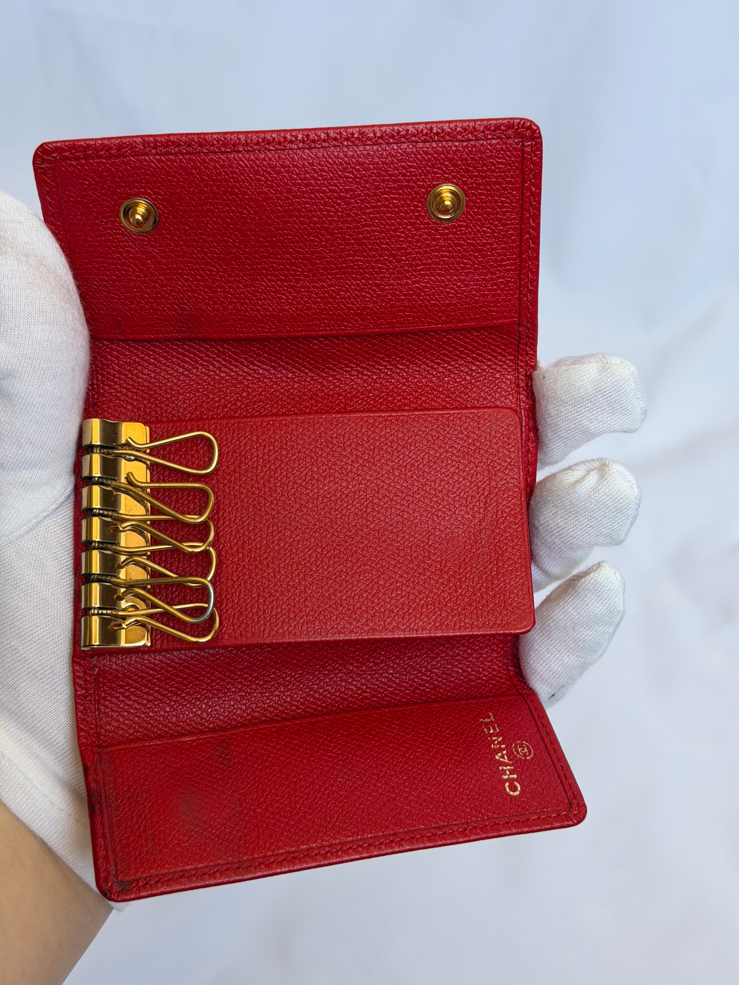 Chanel Red and Gold Leather 6 Key Holder Wallet