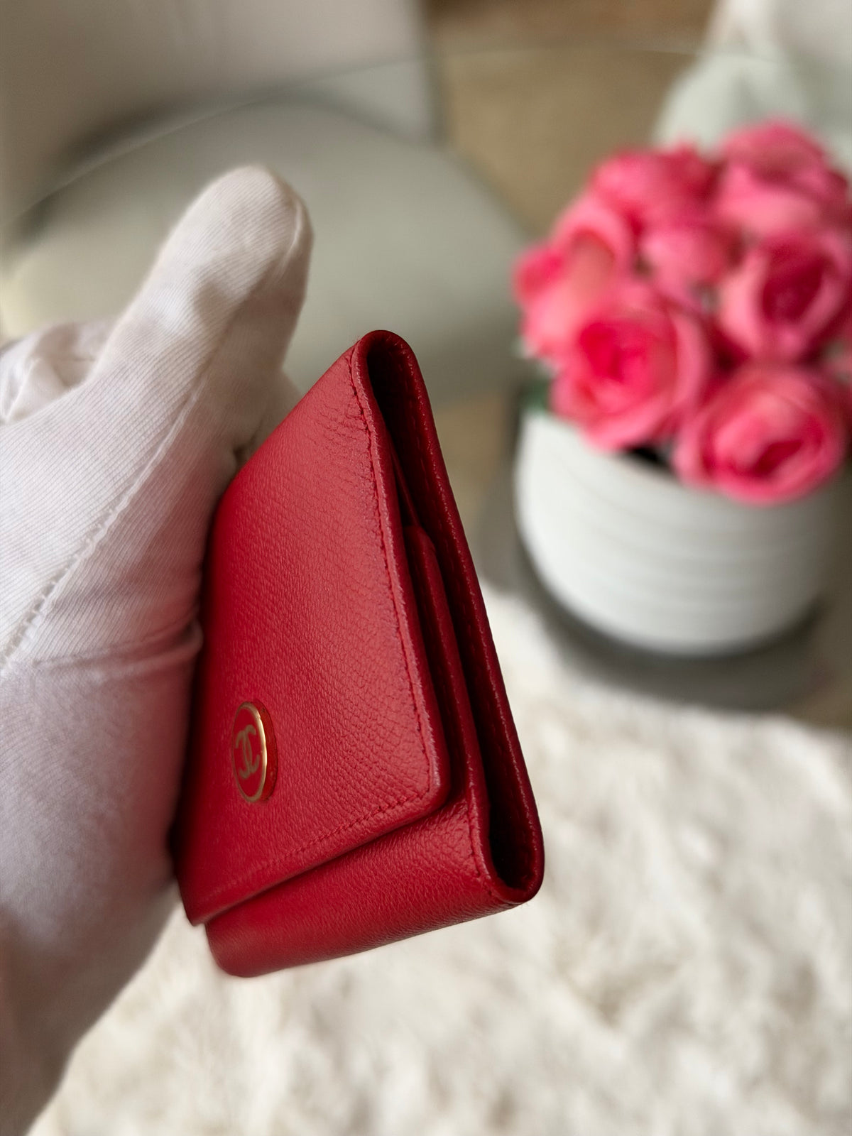 Chanel Red and Gold Leather 6 Key Holder Wallet
