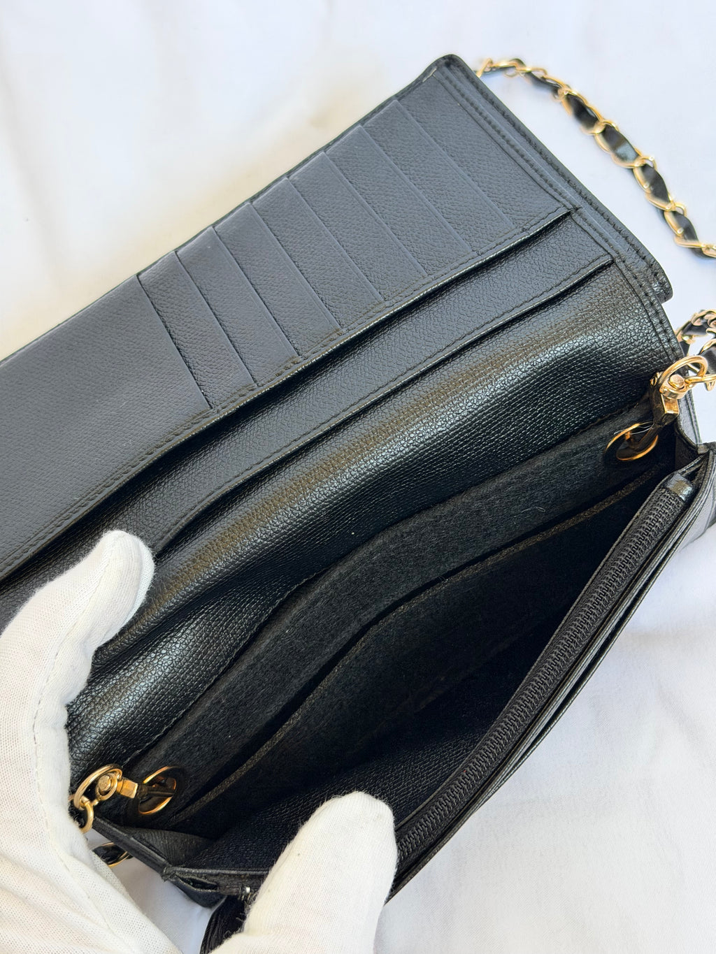 Chanel Wallet in Chain WOC in Black Leather, Gold Logo & Chain