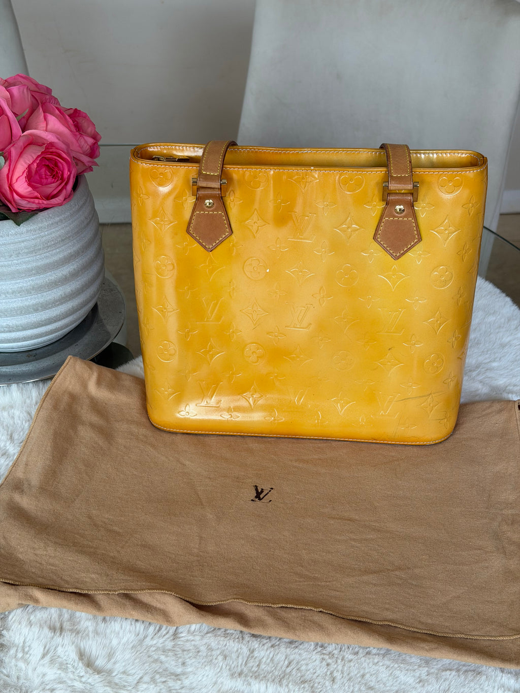 Louis Vuitton Houston in Yellow Vernis Leather