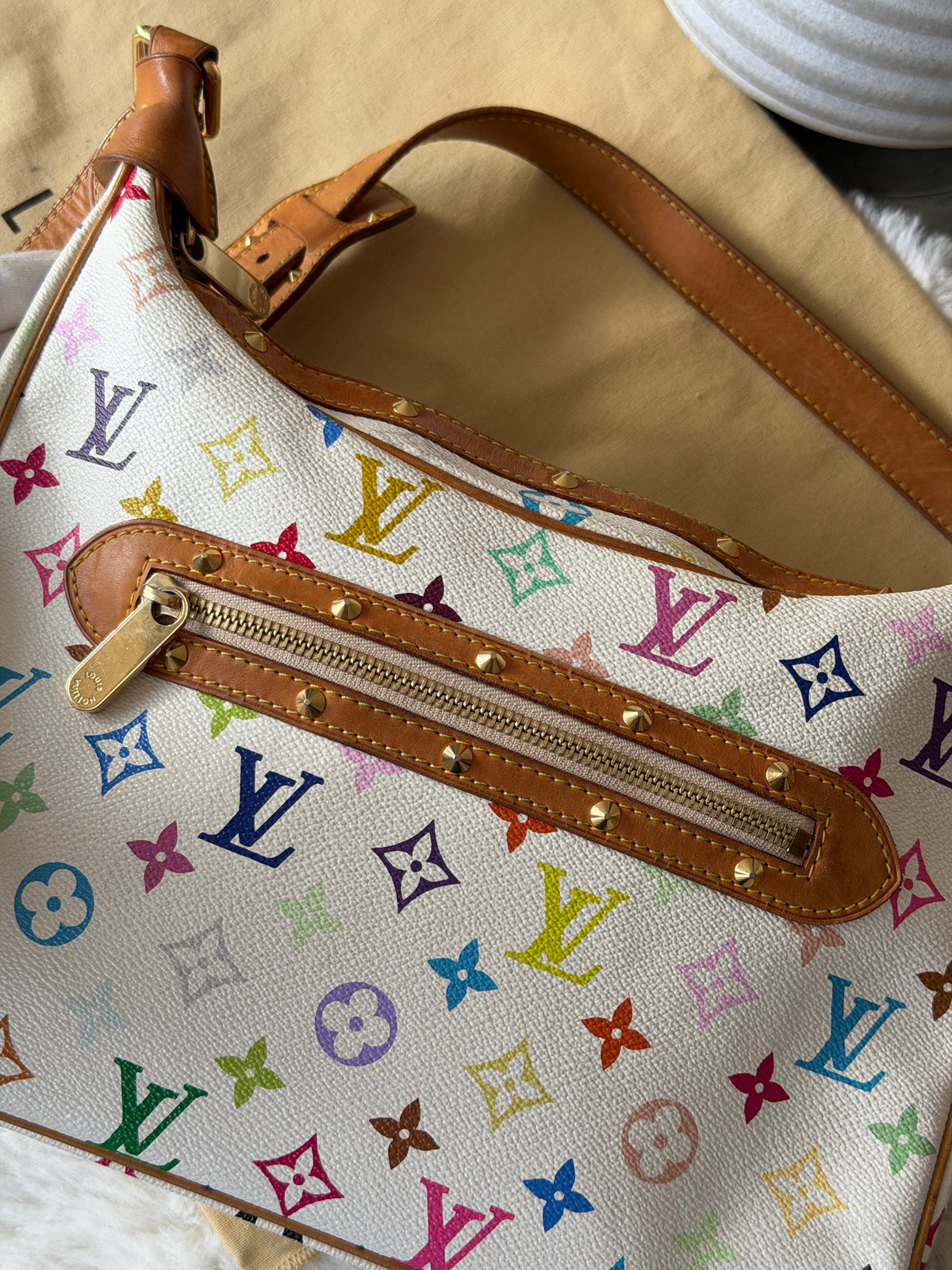 Louis Vuitton X Takashi Murakami Boulonge in White Multicolour Monogram Canvas