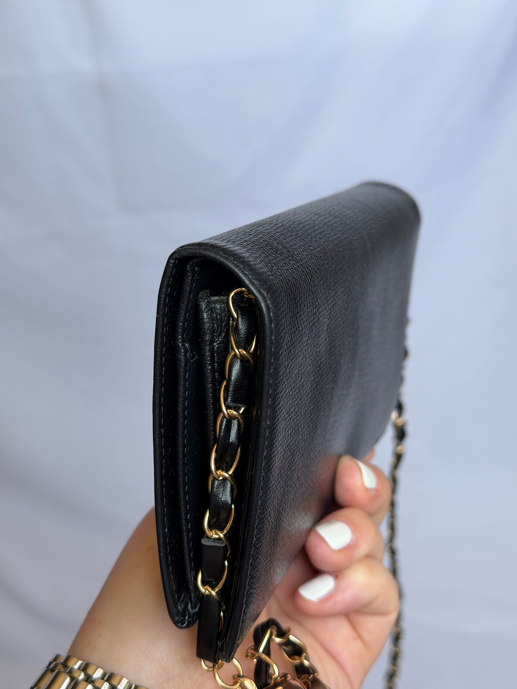 Chanel Wallet on Chain WOC in Black Leather with Gold Logo & Chain