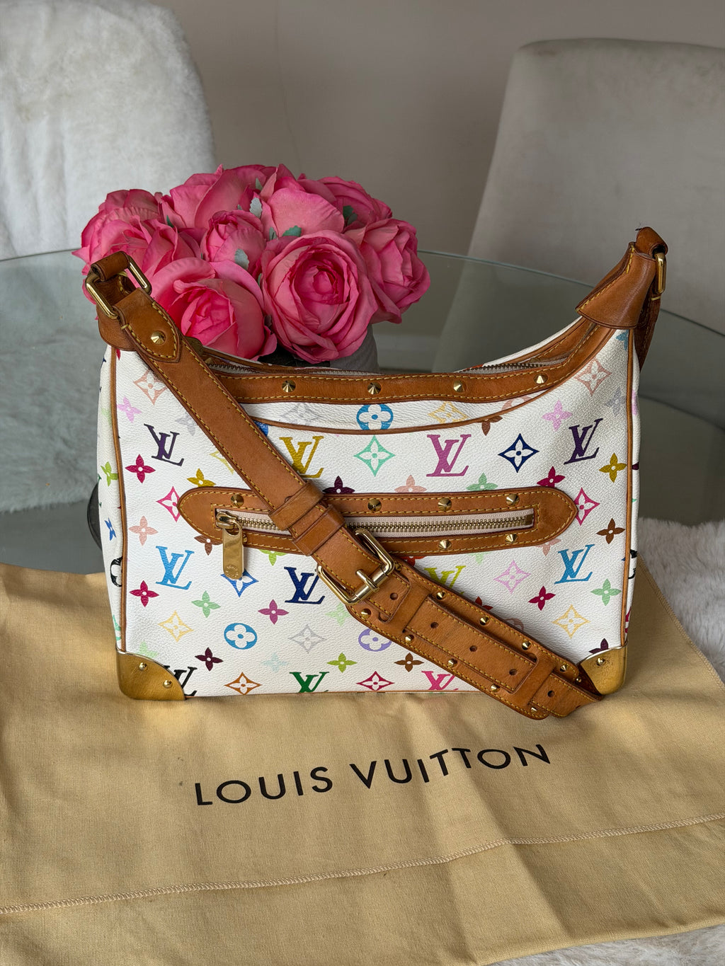 Louis Vuitton X Takashi Murakami Boulonge in White Multicolour Monogram Canvas