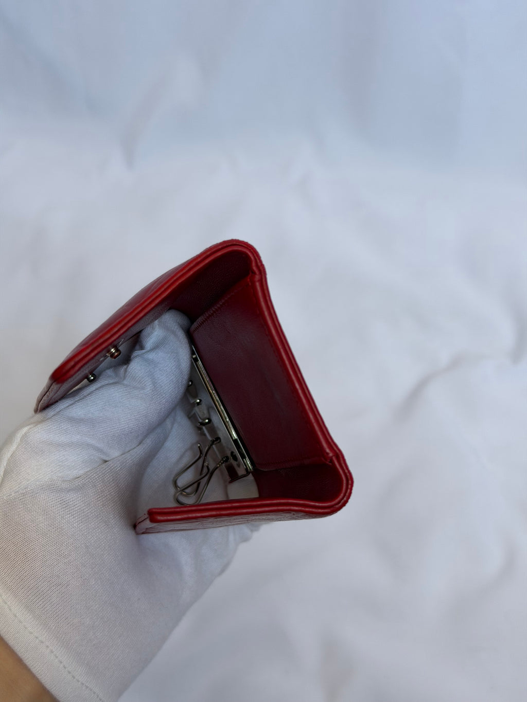 Chanel Red and Silver 6 Key Holder Wallet