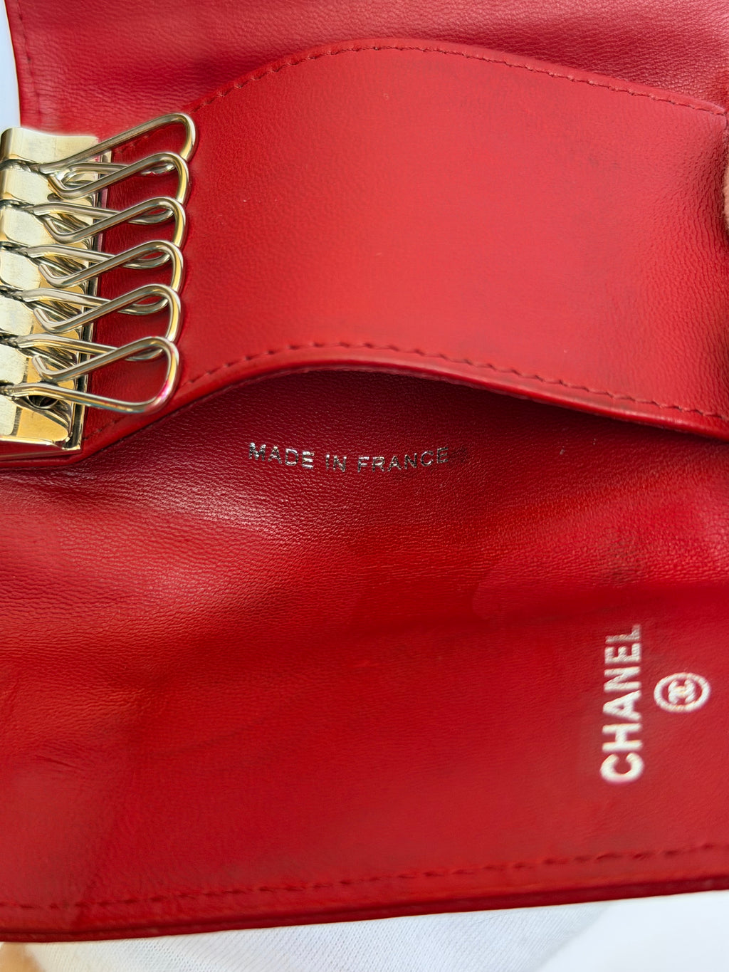 Chanel Red and Silver 6 Key Holder Wallet