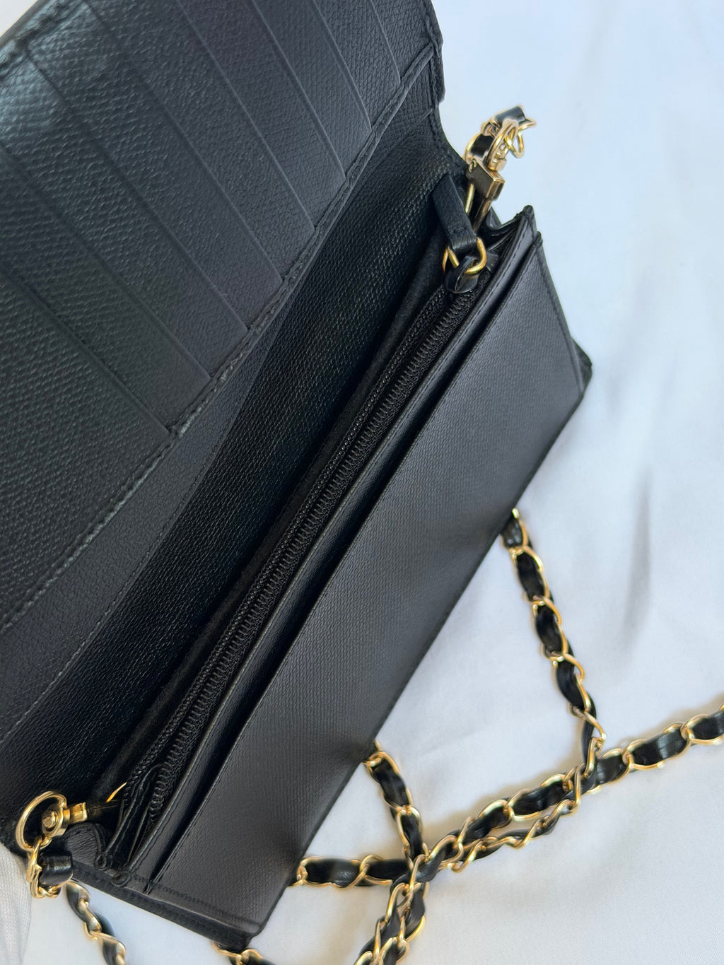 Chanel Wallet on Chain WOC in Black Leather, Gold Logo & Chain