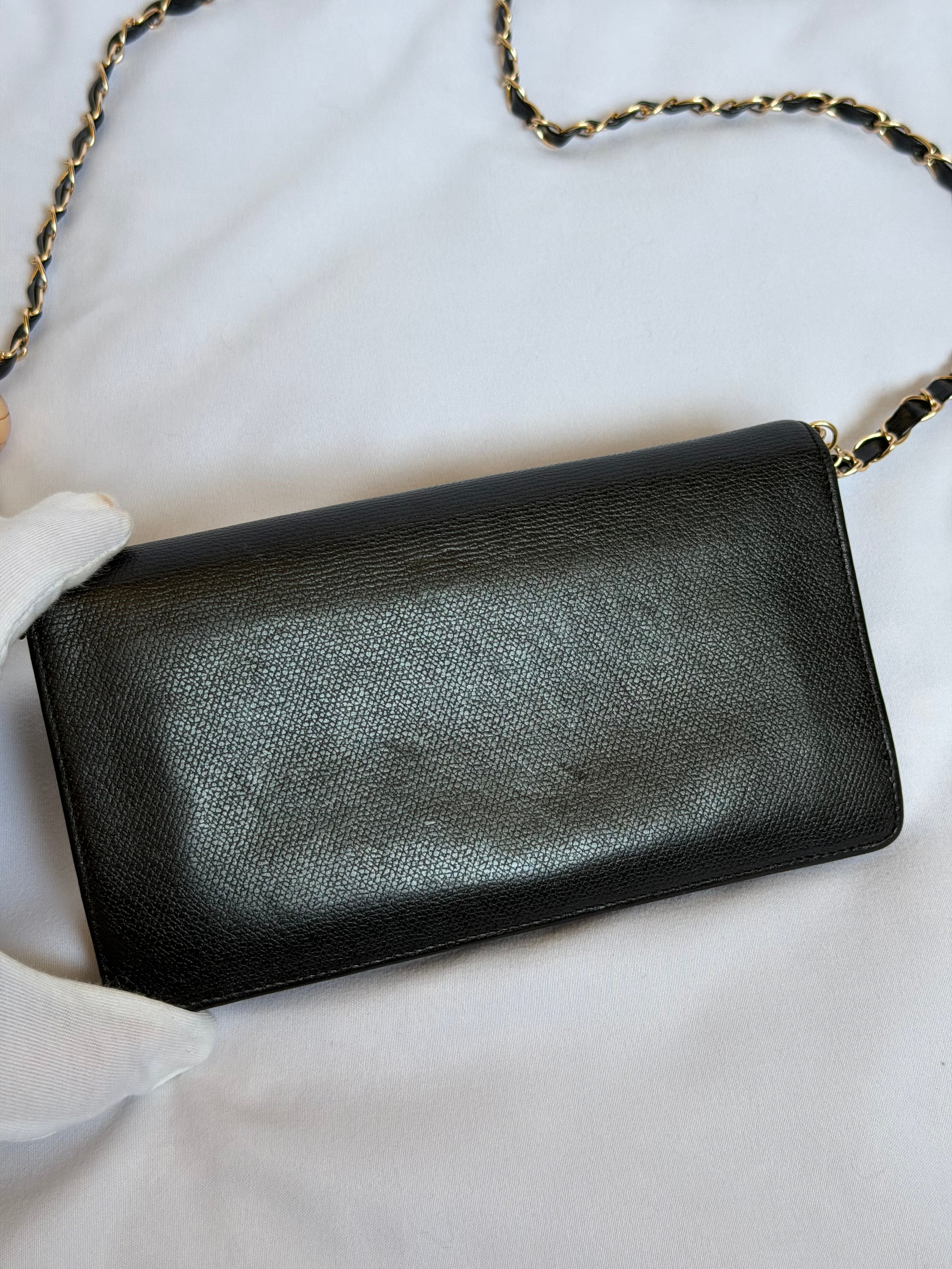 Chanel Wallet on Chain WOC in Black Leather with Gold Solid Logo