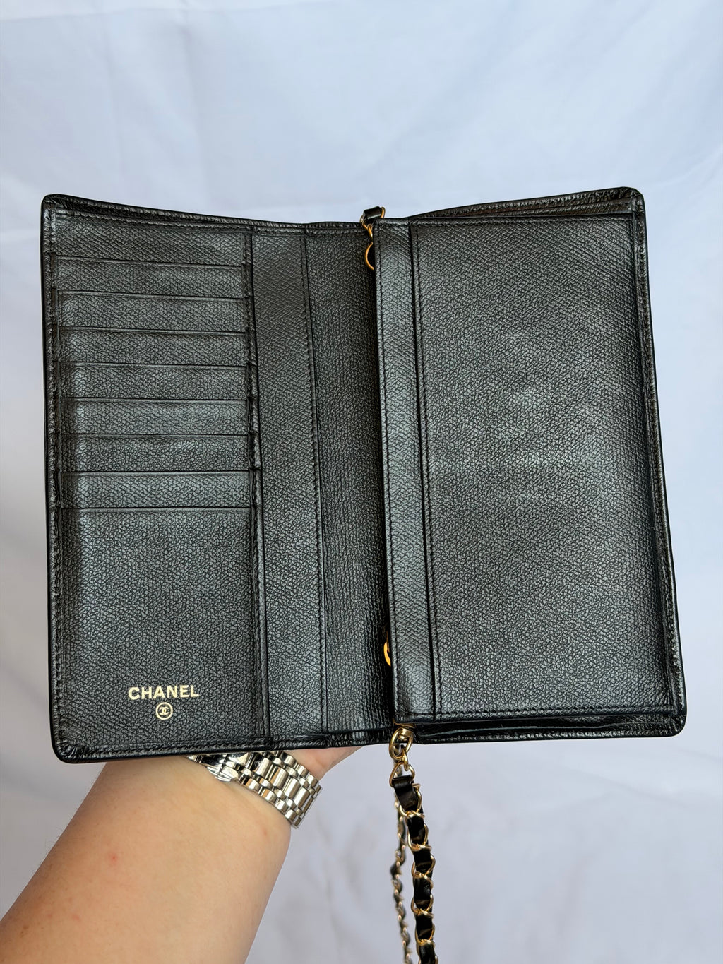 Chanel Wallet on Chain WOC in Black Leather with Gold Logo & Chain