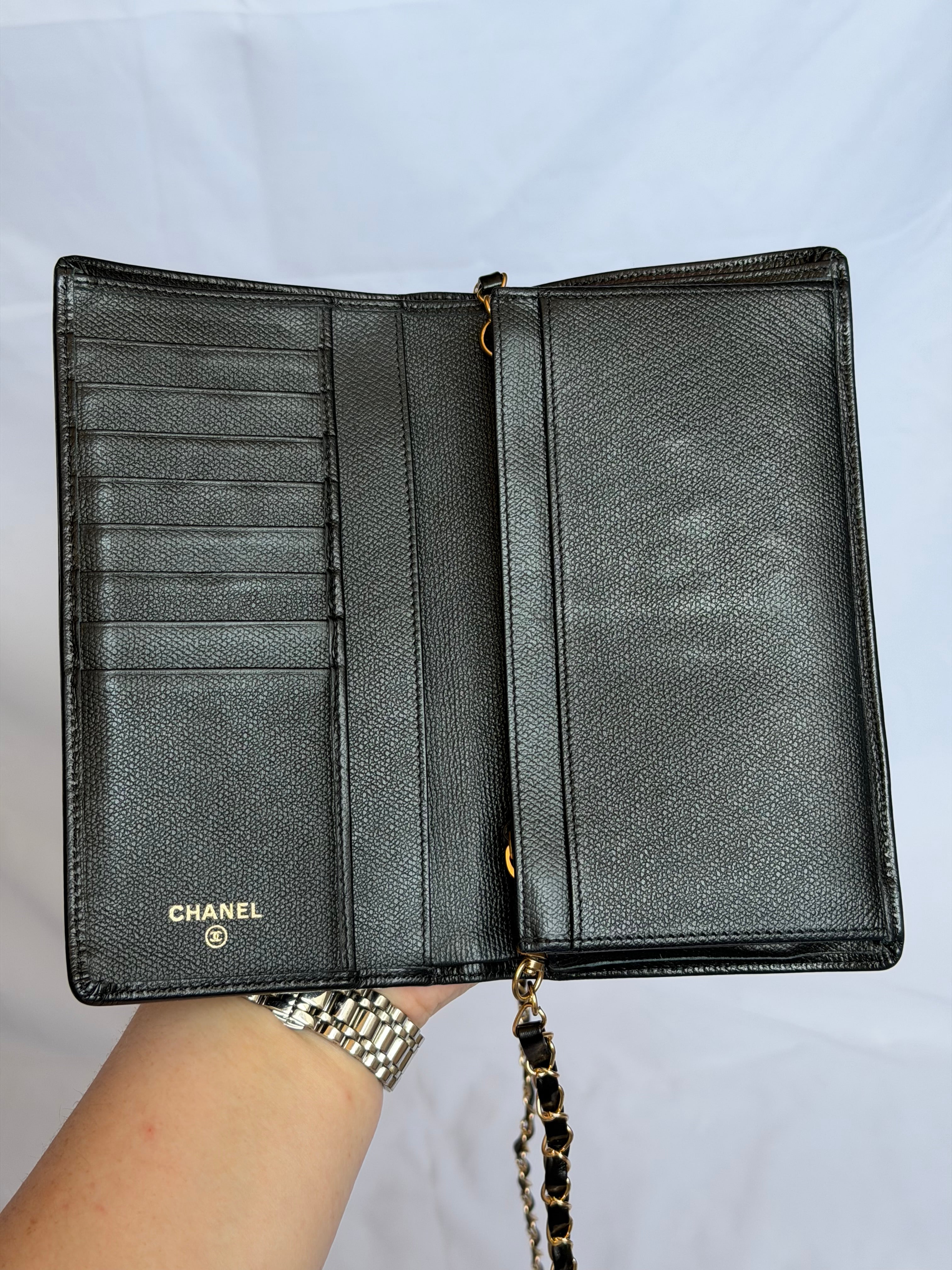 Chanel Wallet on Chain WOC in Black Leather with Gold Logo & Chain