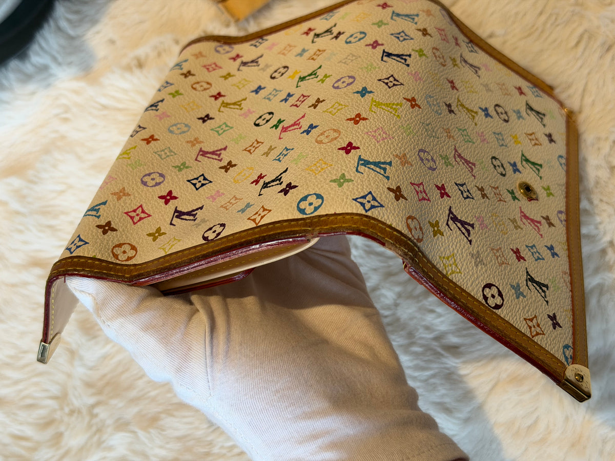 Louis Vuitton X Takashi Murakami Trifold Sarah Wallet in White Multicolour Monogram Canvas