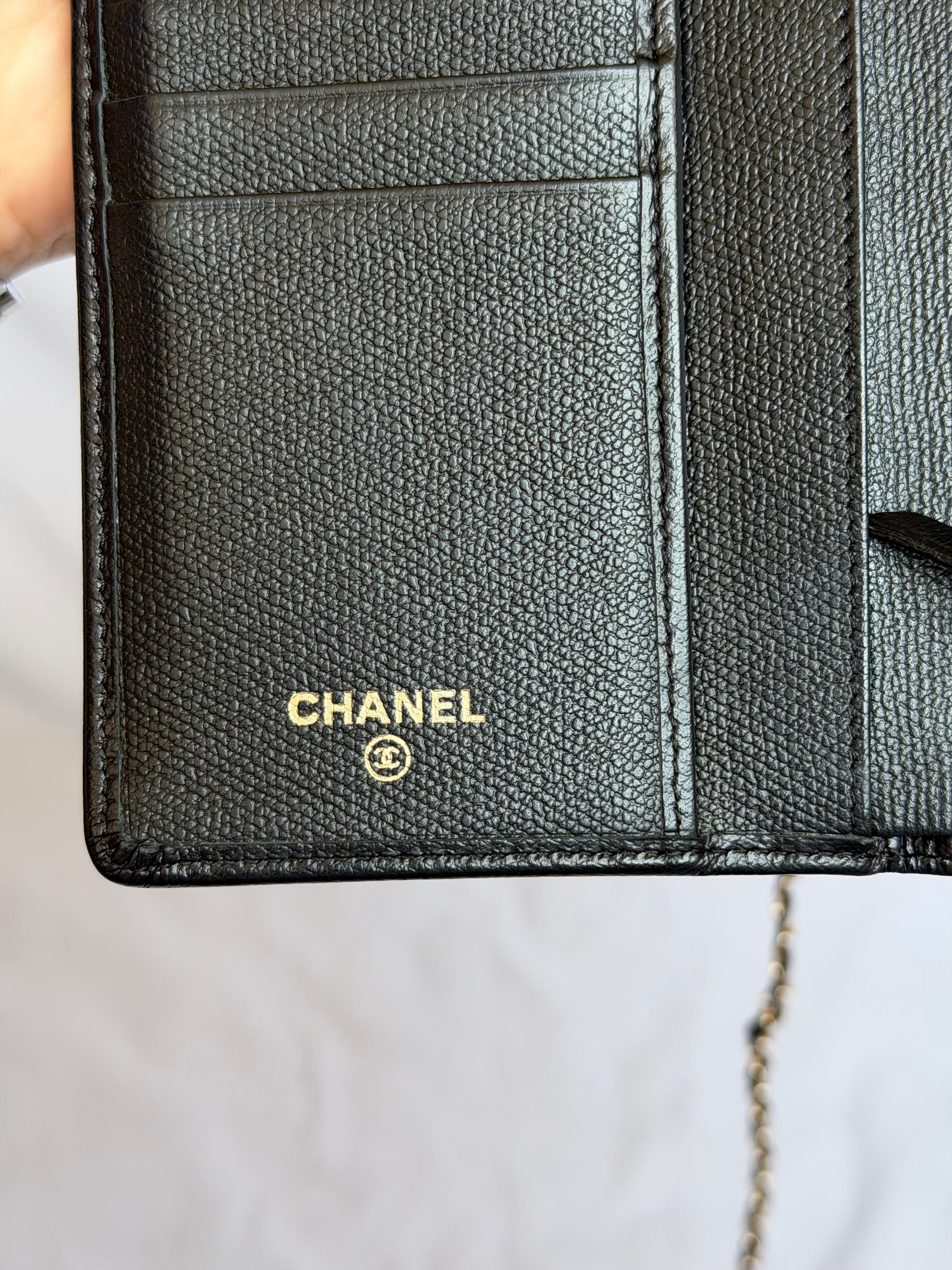 Chanel Wallet on Chain WOC in Black Leather with Gold Logo & Chain
