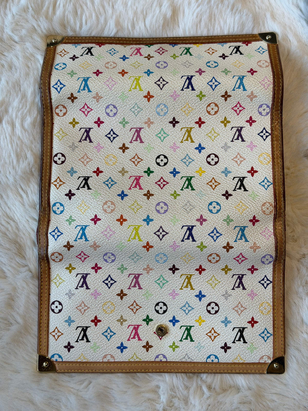 Louis Vuitton X Takashi Murakami Trifold Sarah Wallet in White Multicolour Monogram Canvas