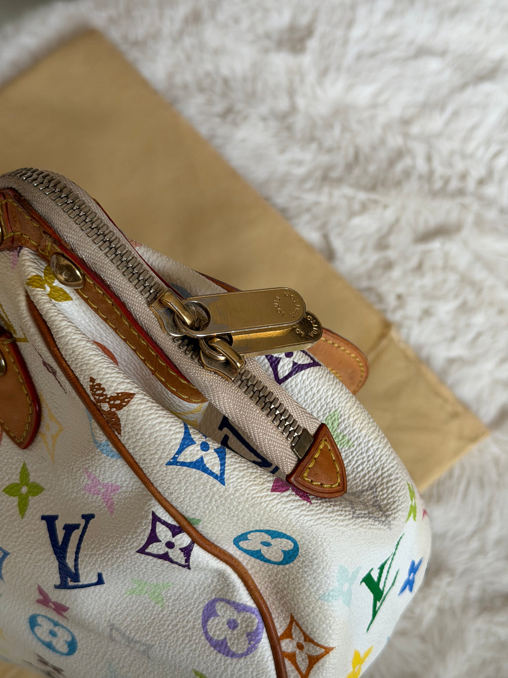 Louis Vuitton X Takashi Murakami Gracie MM in White Multicolour Monogram Canvas