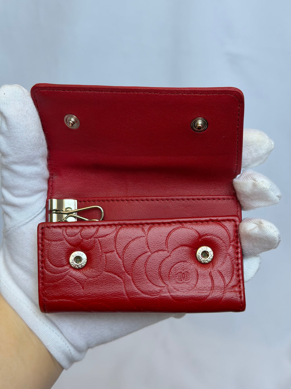 Chanel Red and Silver 6 Key Holder Wallet