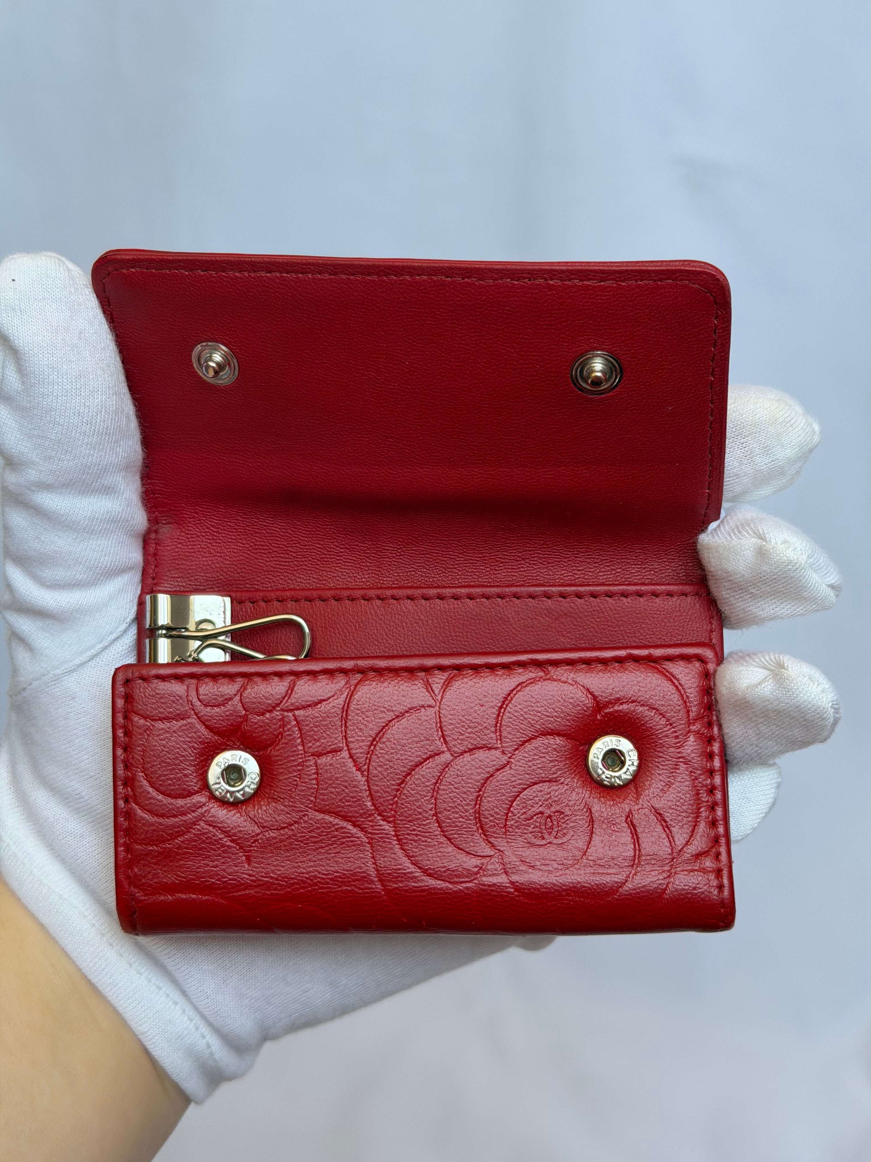 Chanel Red and Silver 6 Key Holder Wallet