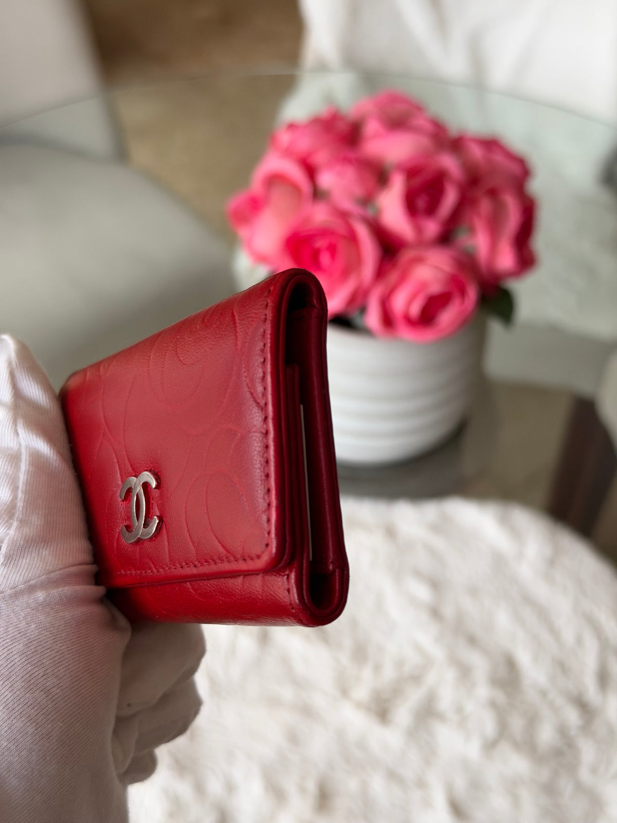 Chanel Red and Silver 6 Key Holder Wallet