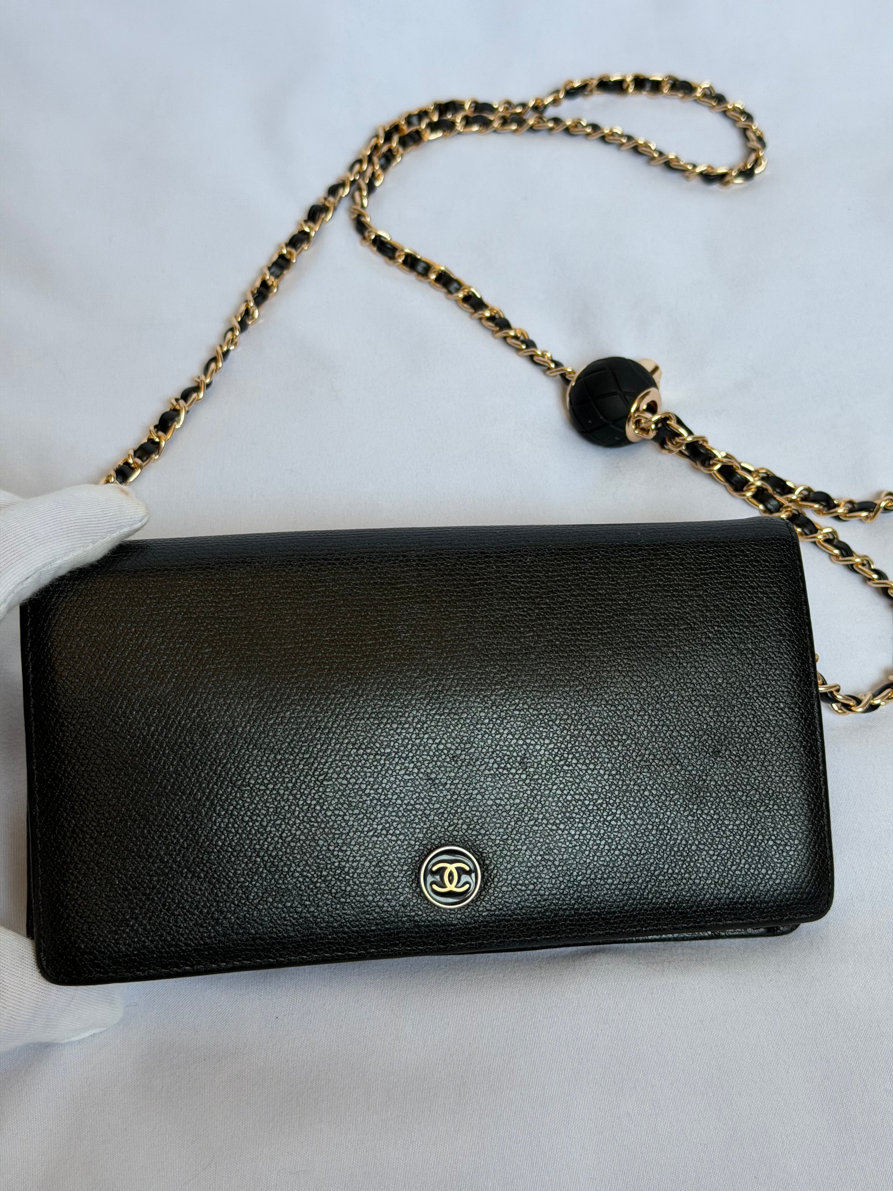 Chanel Wallet on Chain WOC in Black Leather with Gold Logo