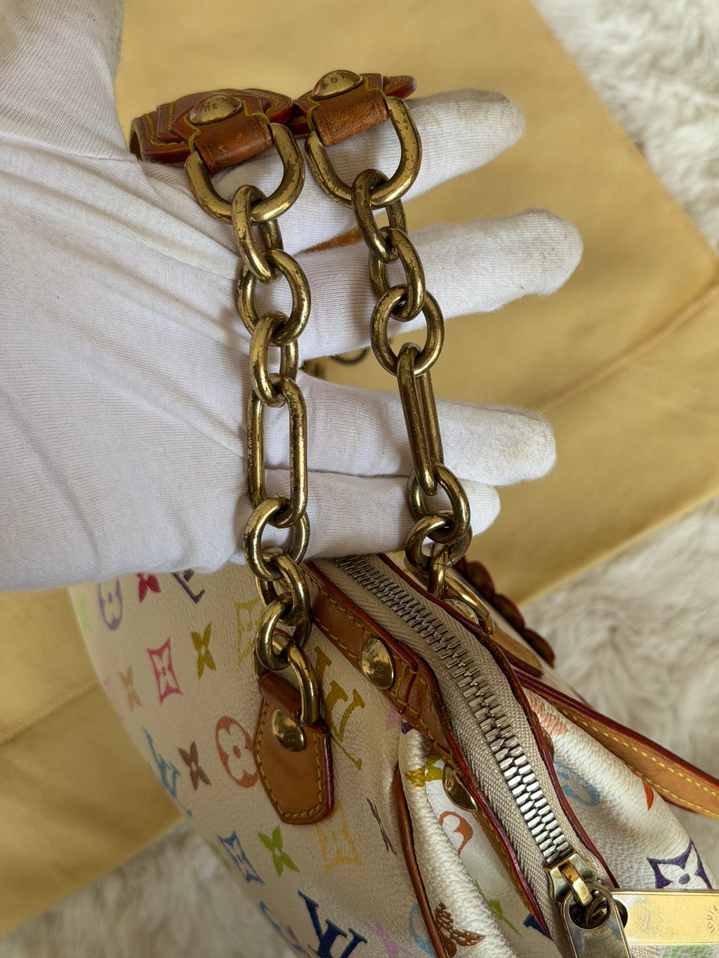 Louis Vuitton X Takashi Murakami Gracie MM in White Multicolour Monogram Canvas