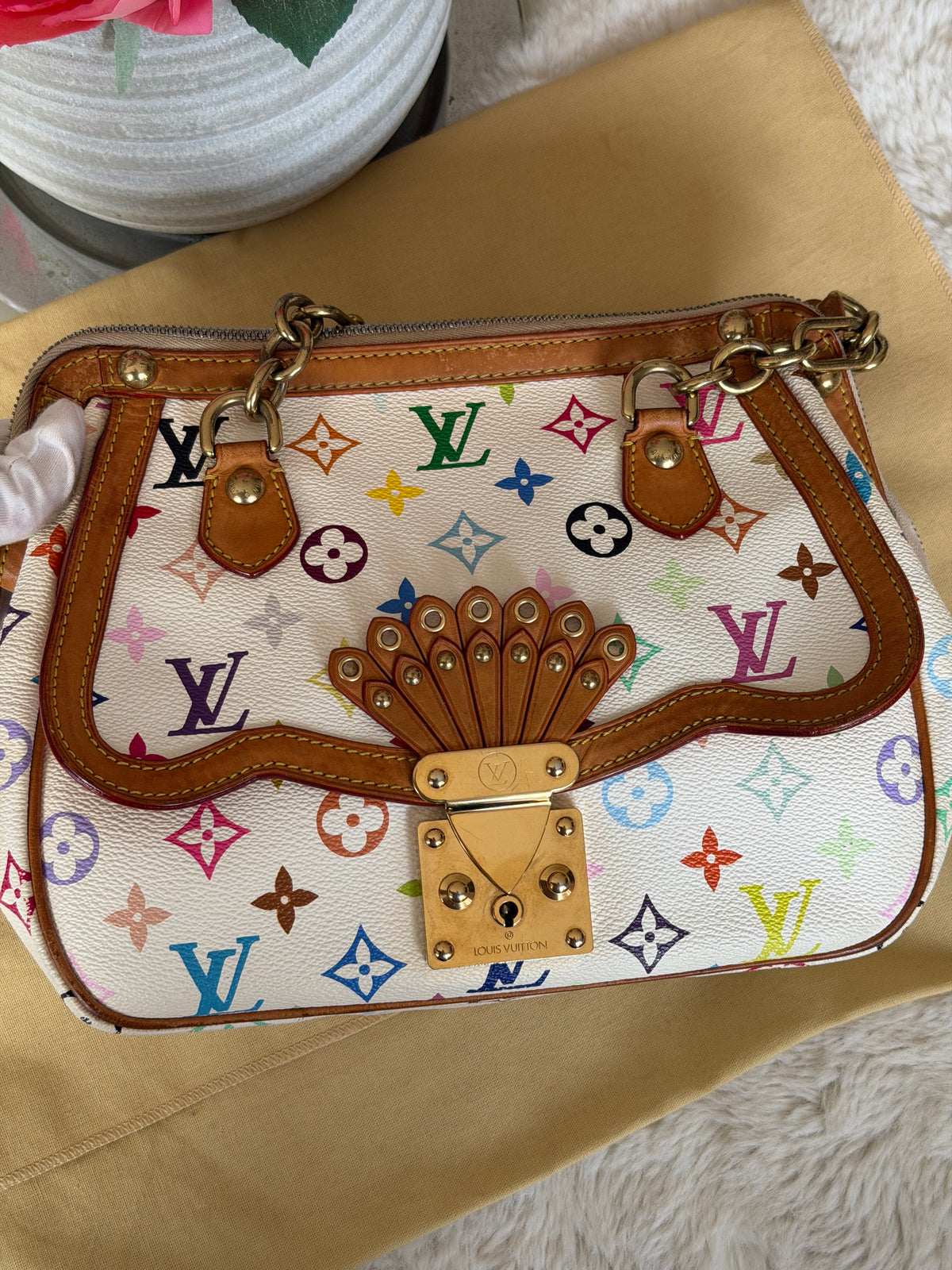 Louis Vuitton X Takashi Murakami Gracie MM in White Multicolour Monogram Canvas