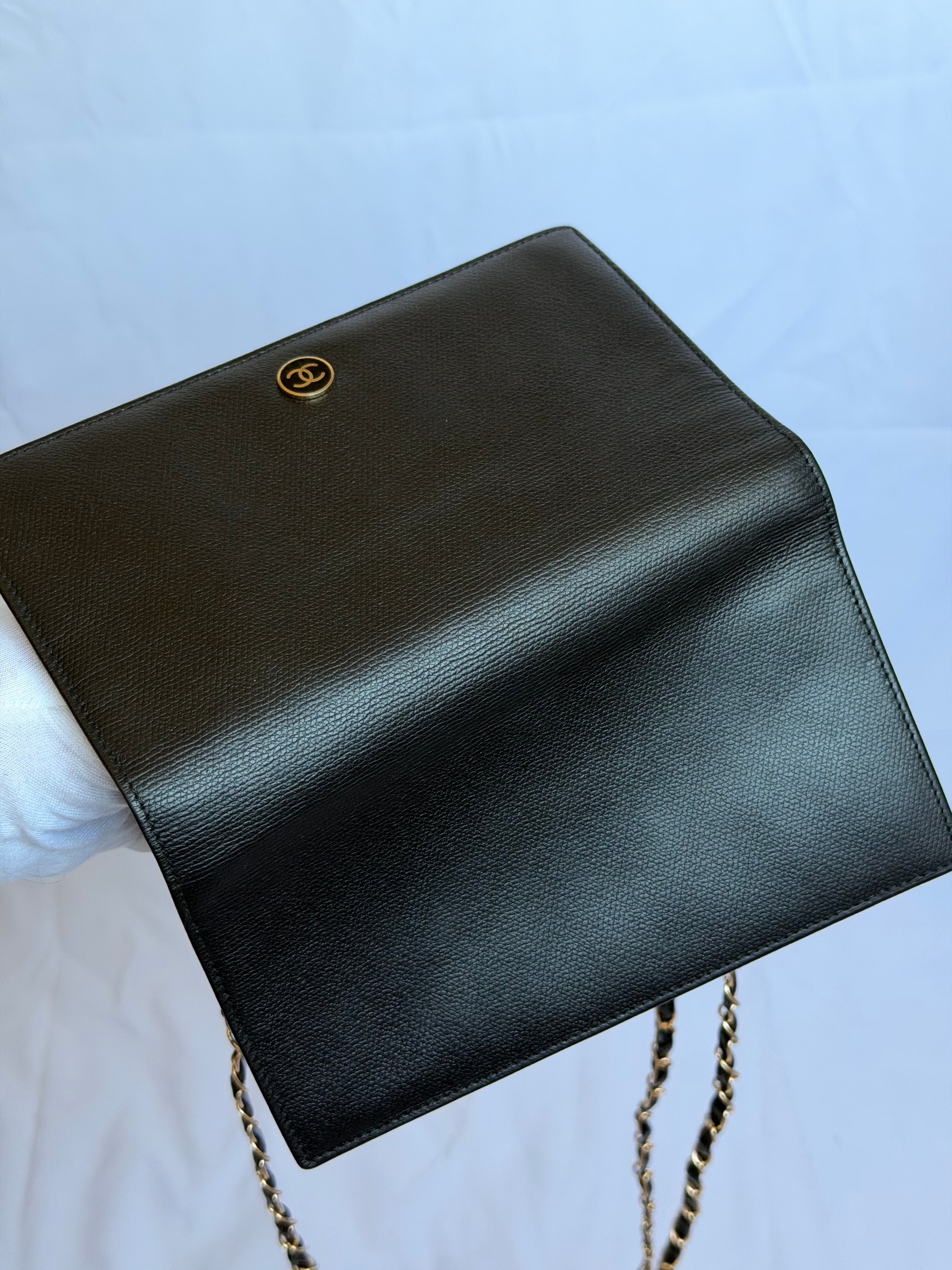 Chanel Wallet on Chain WOC in Black Leather, Gold Logo & Chain