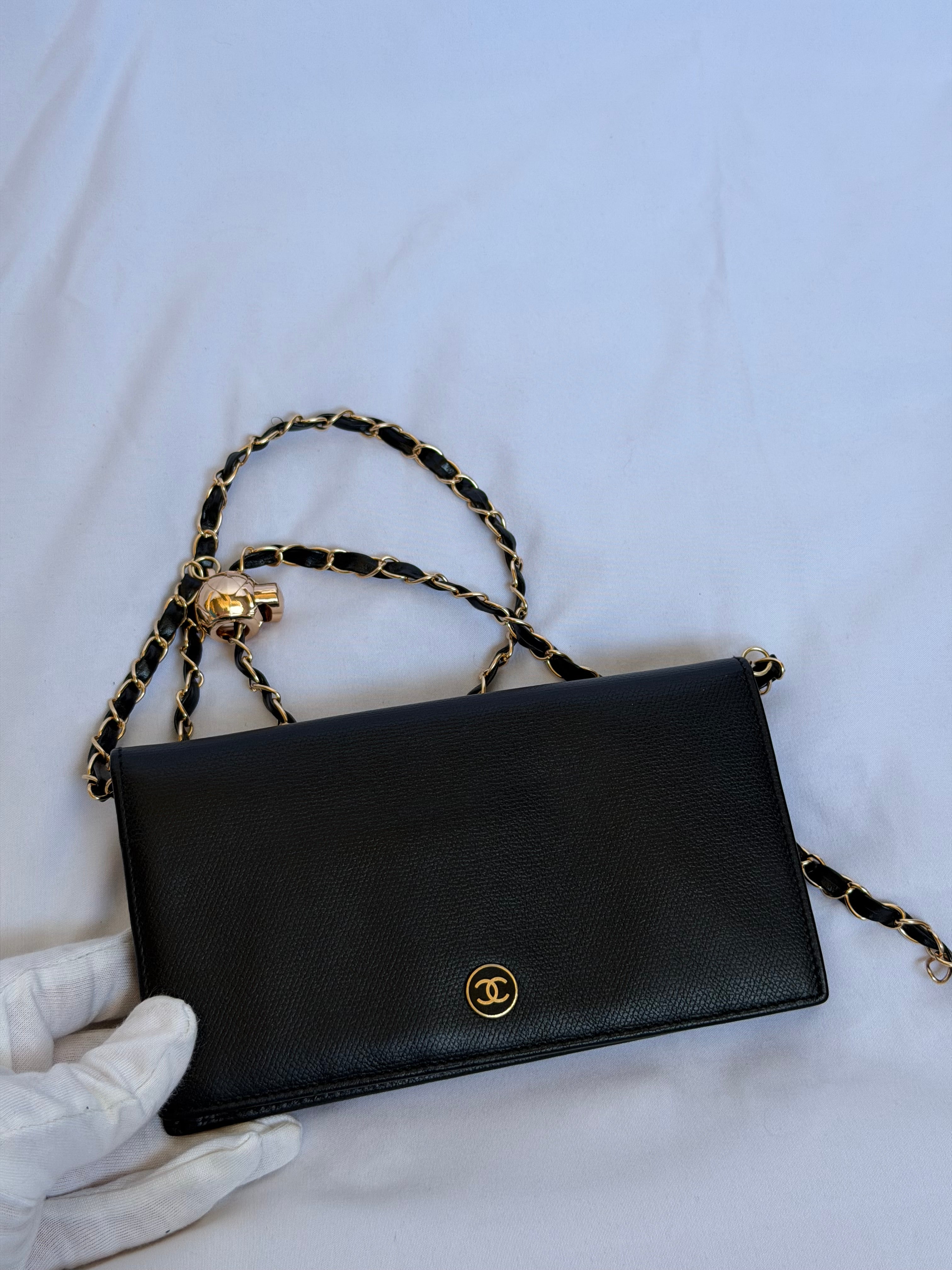 Chanel Wallet on Chain WOC in Black Leather, Gold Logo & Chain