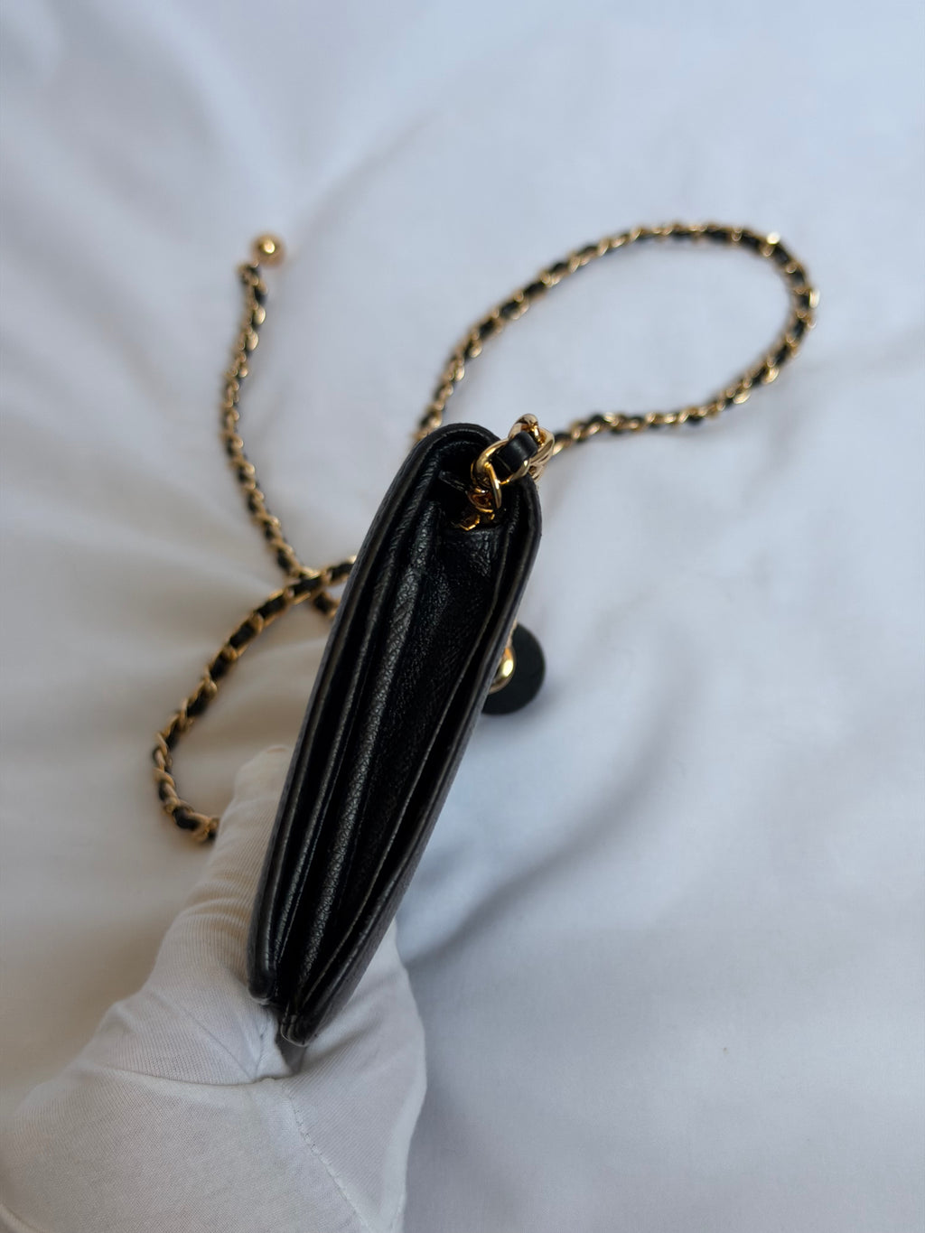 Chanel Wallet on Chain WOC in Black Leather with Gold Logo