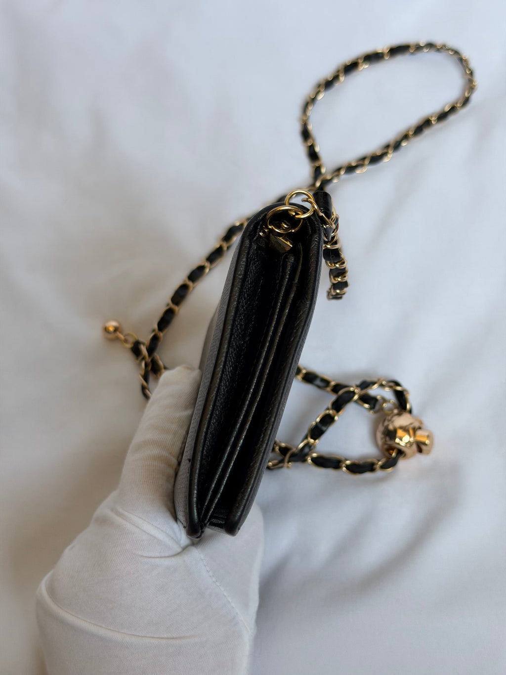 Chanel Wallet on Chain WOC in Black Leather with Gold Solid Logo