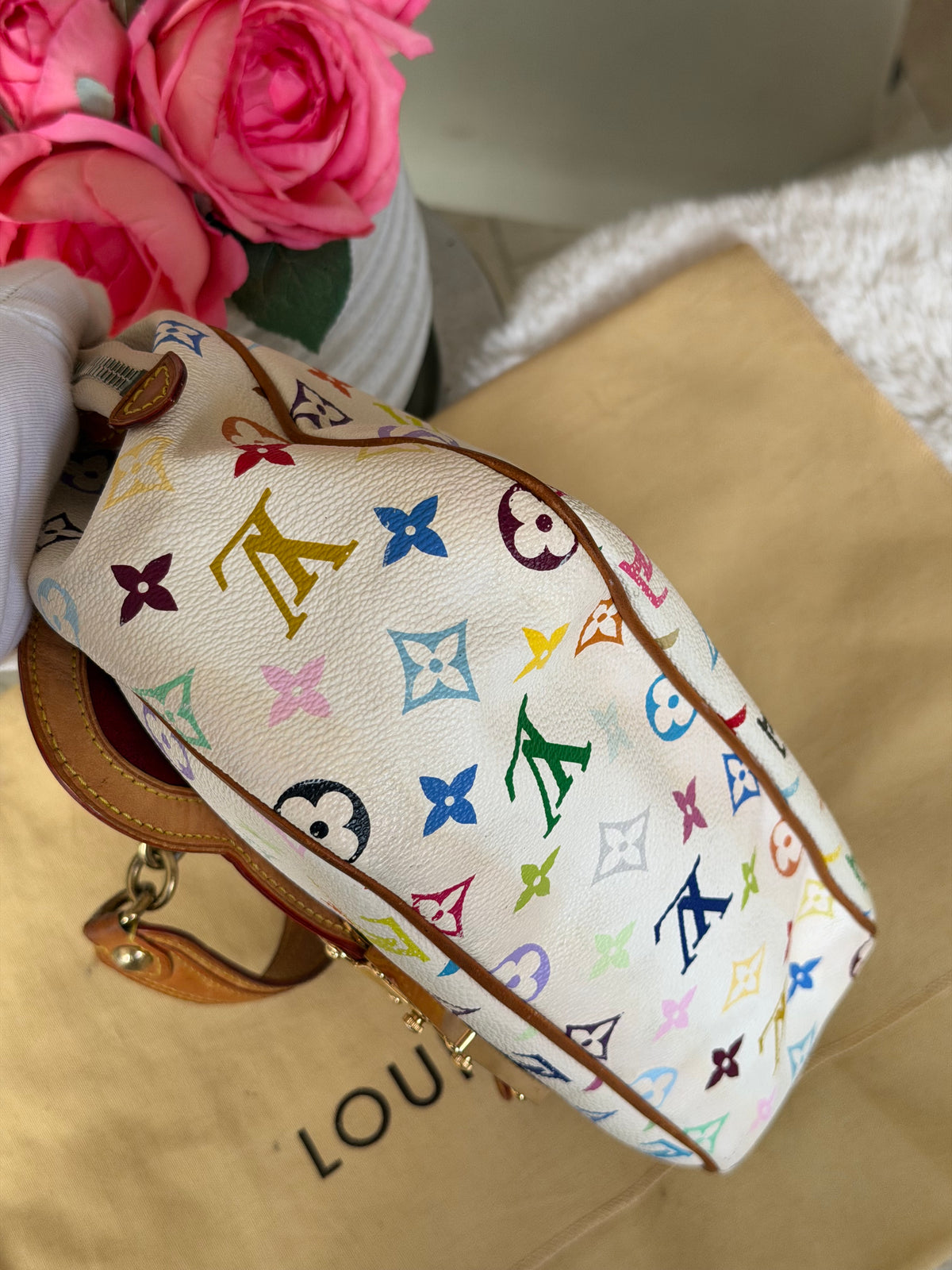 Louis Vuitton X Takashi Murakami Gracie MM in White Multicolour Monogram Canvas