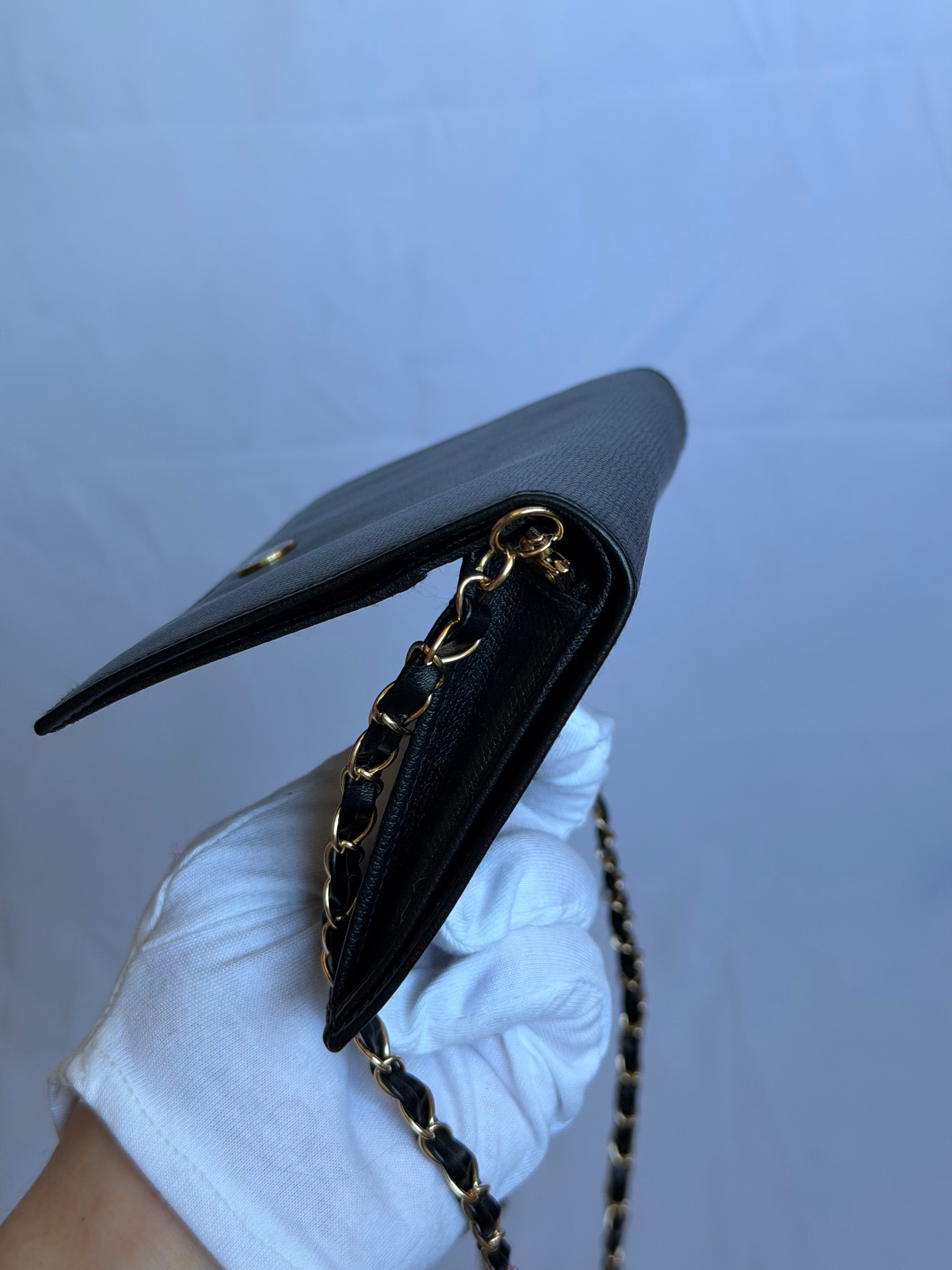 Chanel Wallet on Chain WOC in Black Leather, Gold Logo & Chain