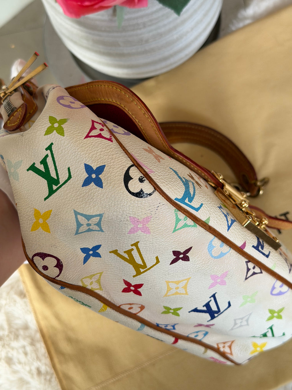 Louis Vuitton X Takashi Murakami Gracie MM in White Multicolour Monogram Canvas