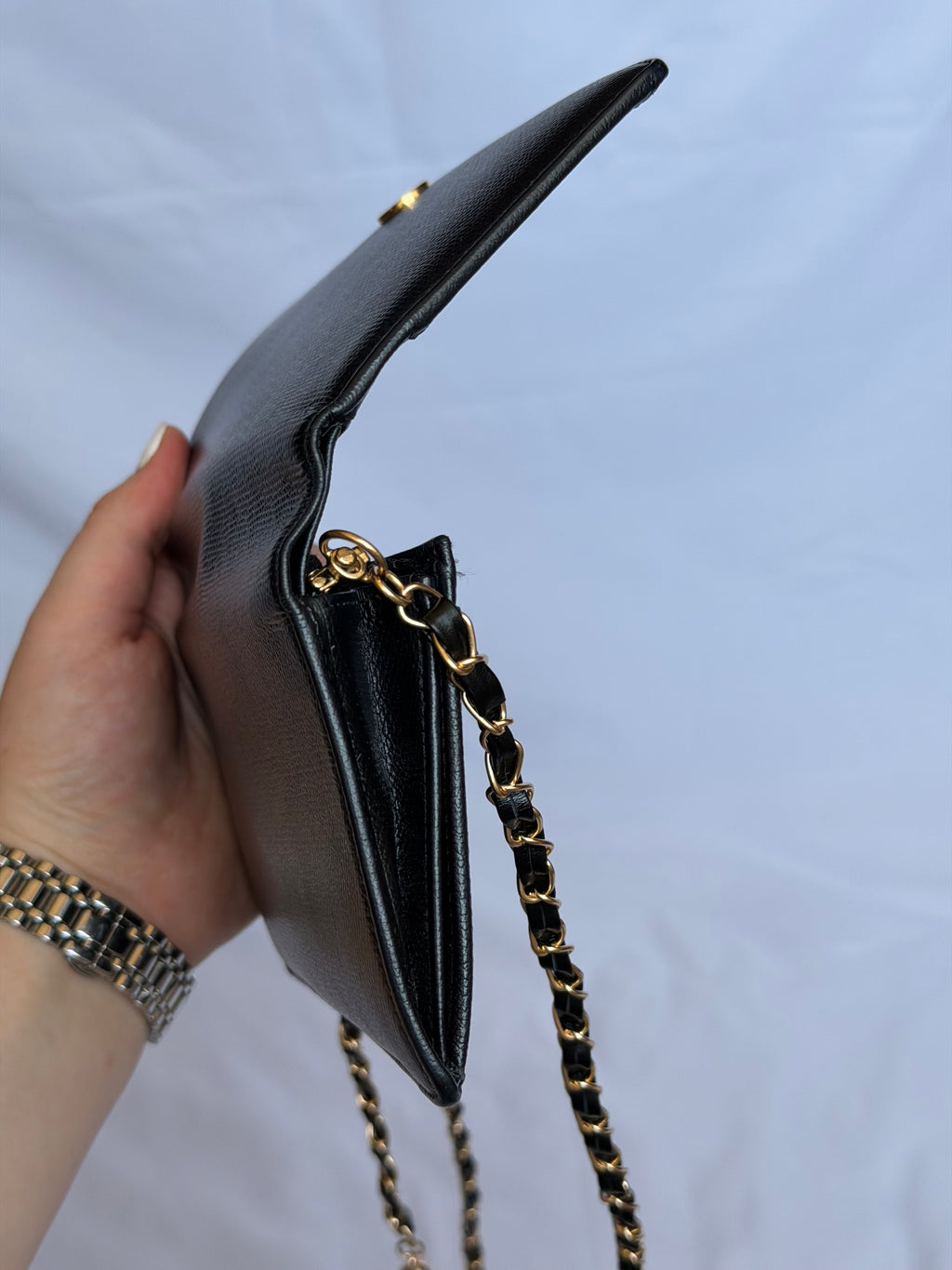 Chanel Wallet on Chain WOC in Black Leather with Gold Logo & Chain
