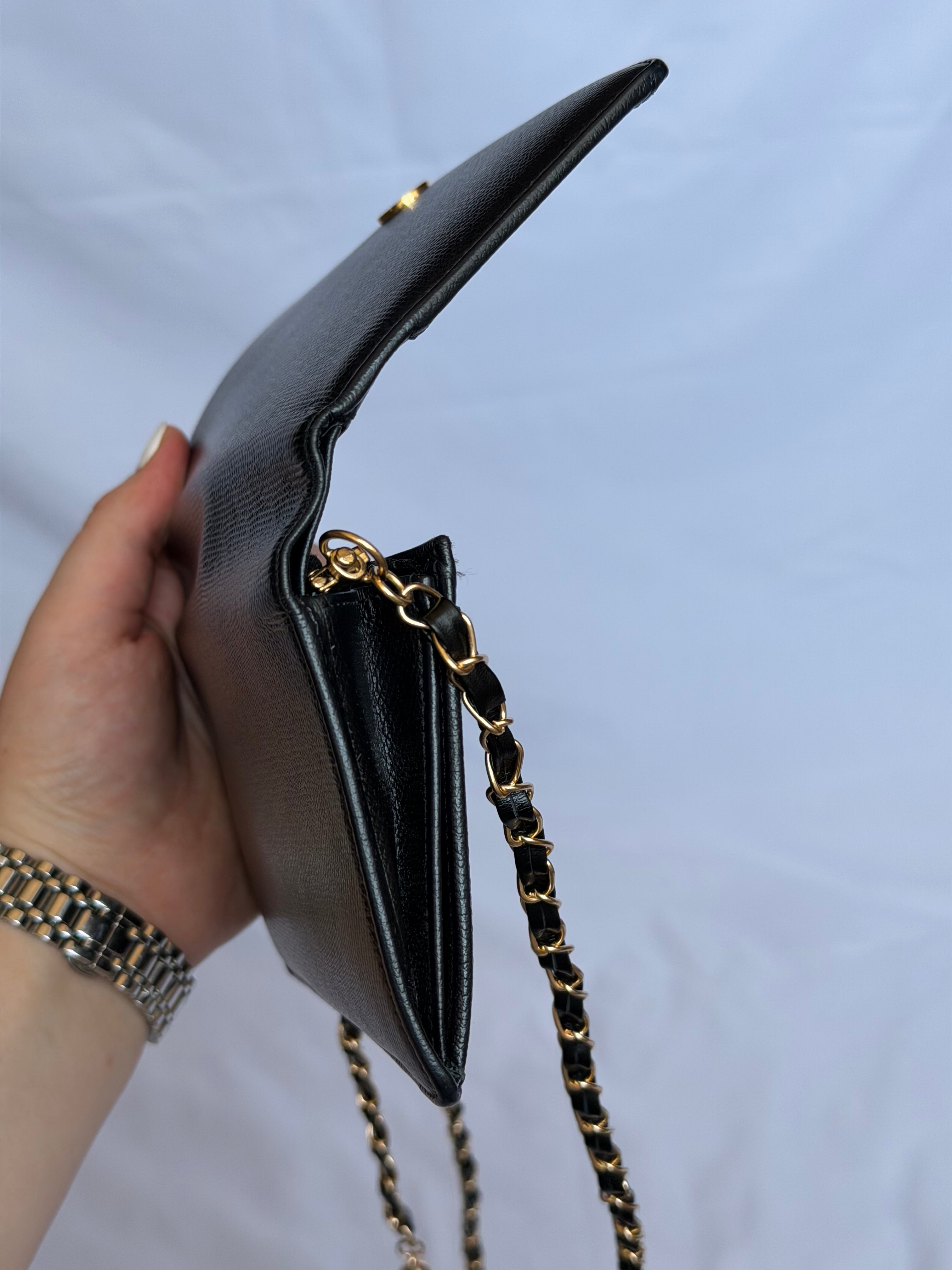 Chanel Wallet on Chain WOC in Black Leather with Gold Logo & Chain