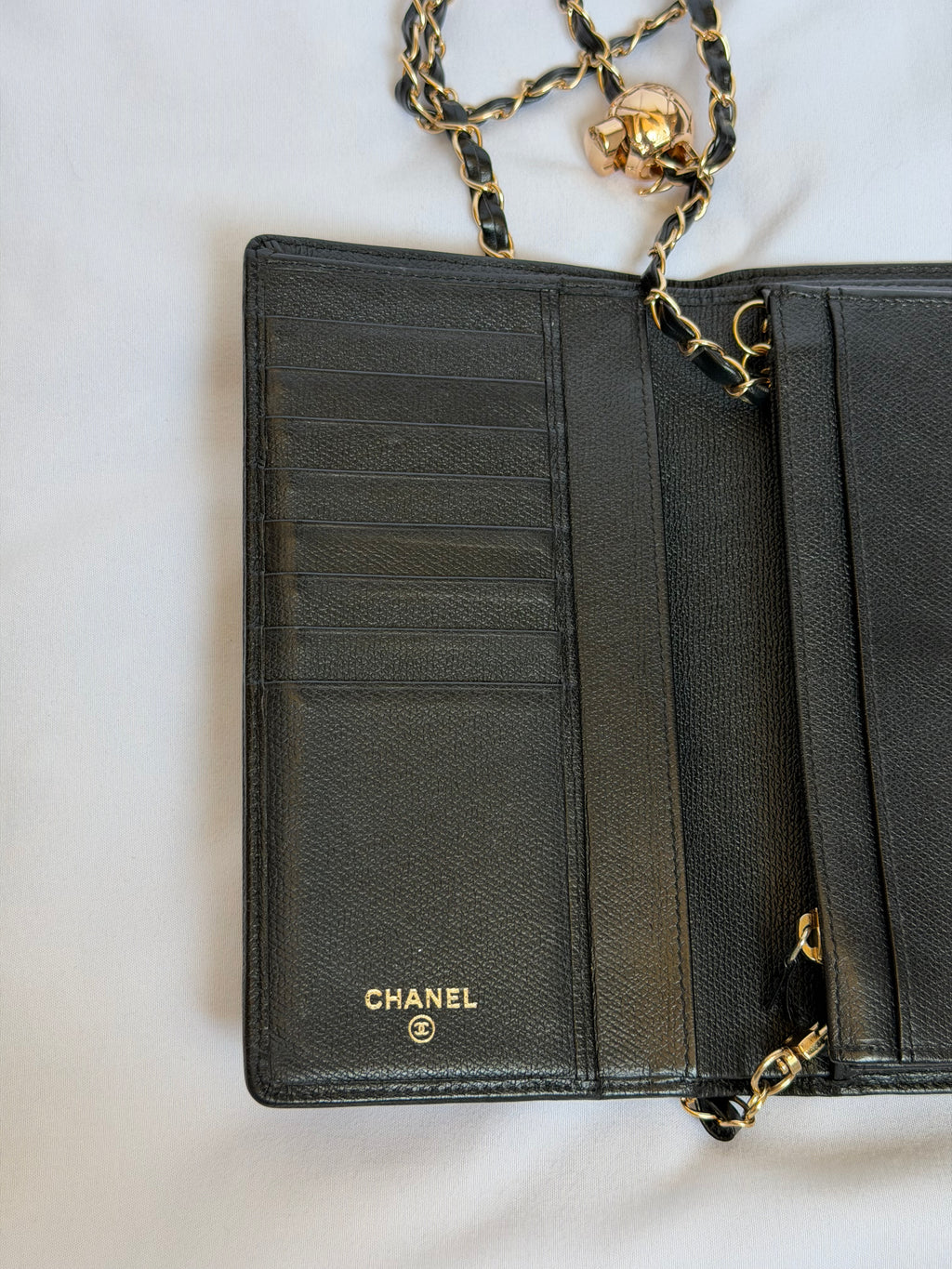 Chanel Wallet on Chain WOC in Black Leather with Gold Solid Logo