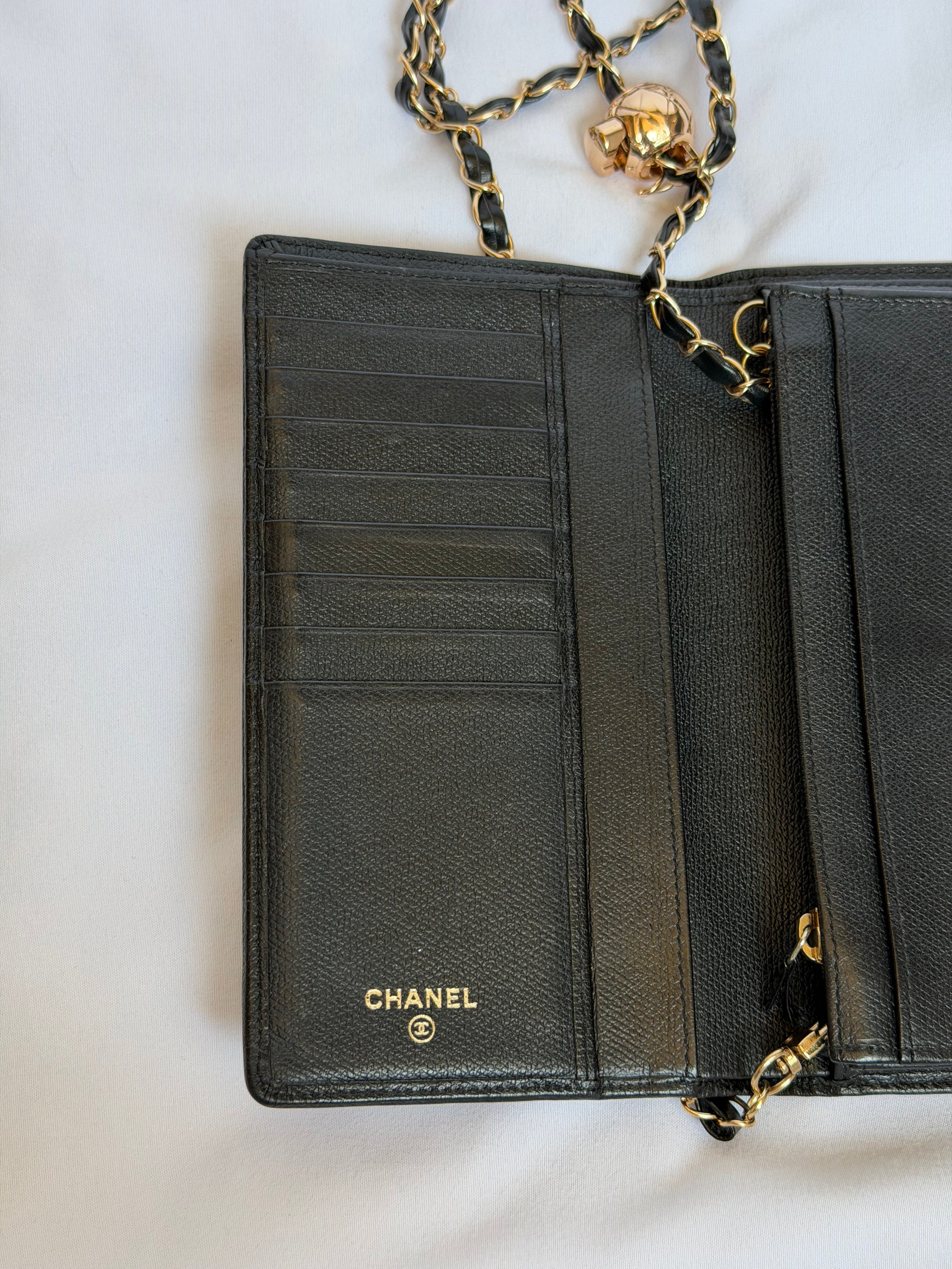 Chanel Wallet on Chain WOC in Black Leather with Gold Solid Logo
