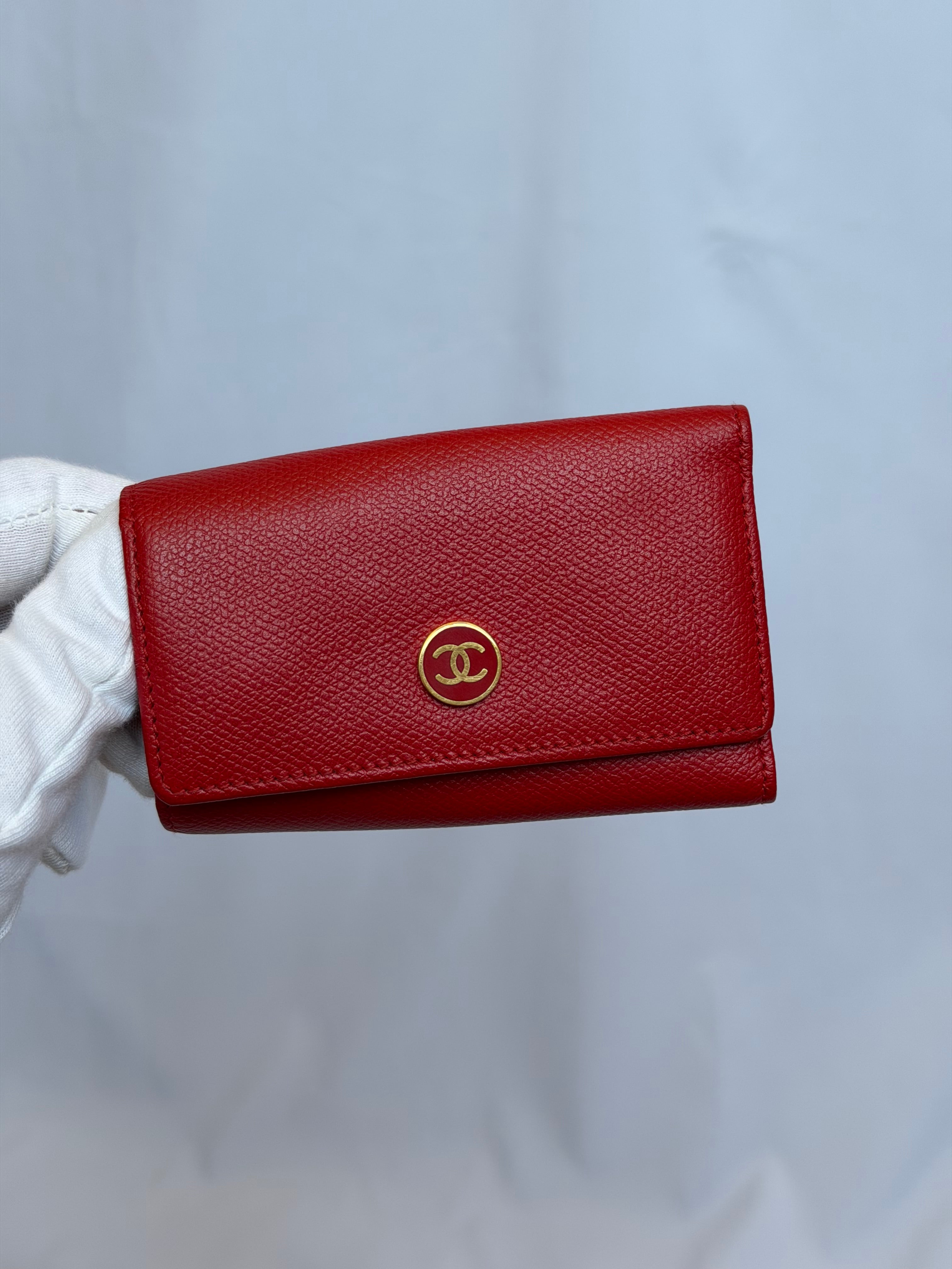 Chanel Red and Gold Leather 6 Key Holder Wallet