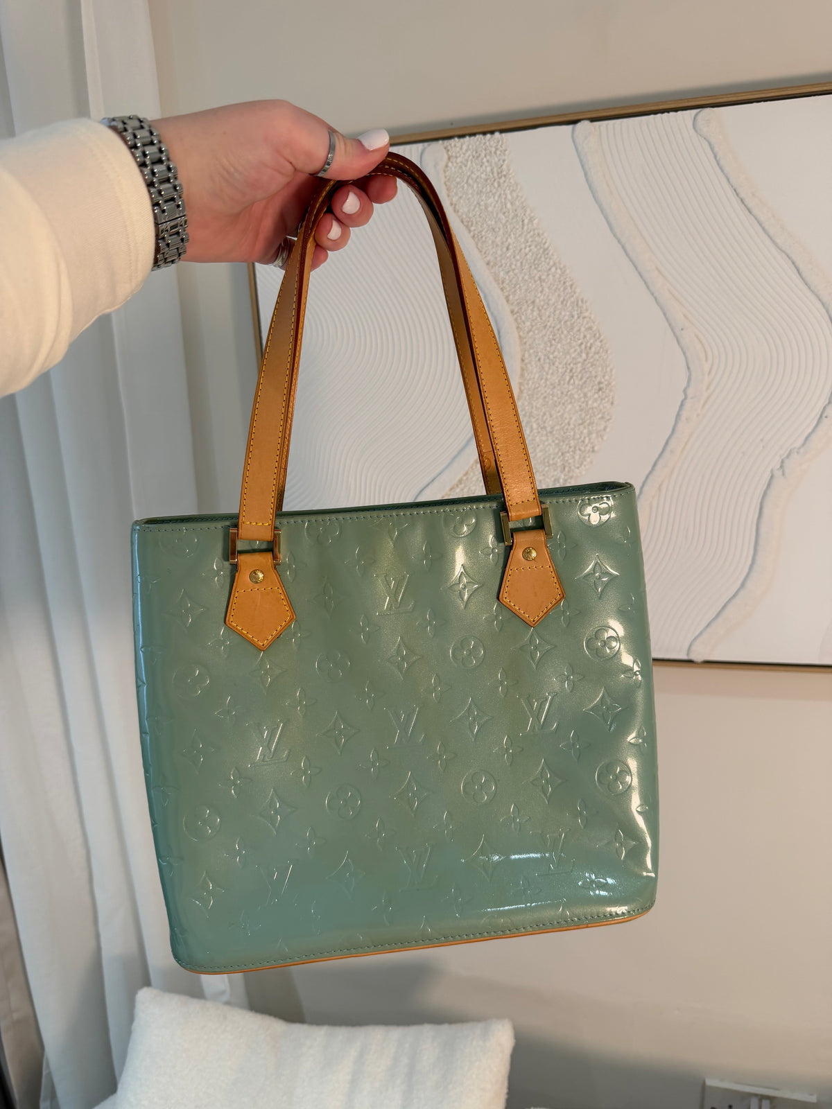 Louis Vuitton Houston in Mint/ Turquoise Vernis Leather