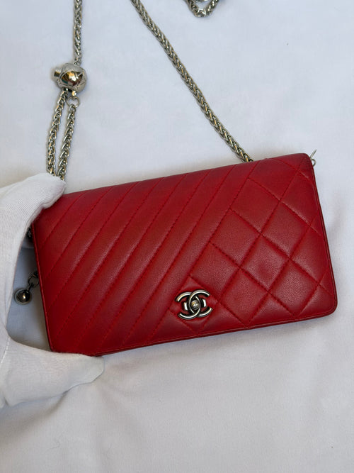 Chanel Red Lambskin Leather Wallet on Chain WOC