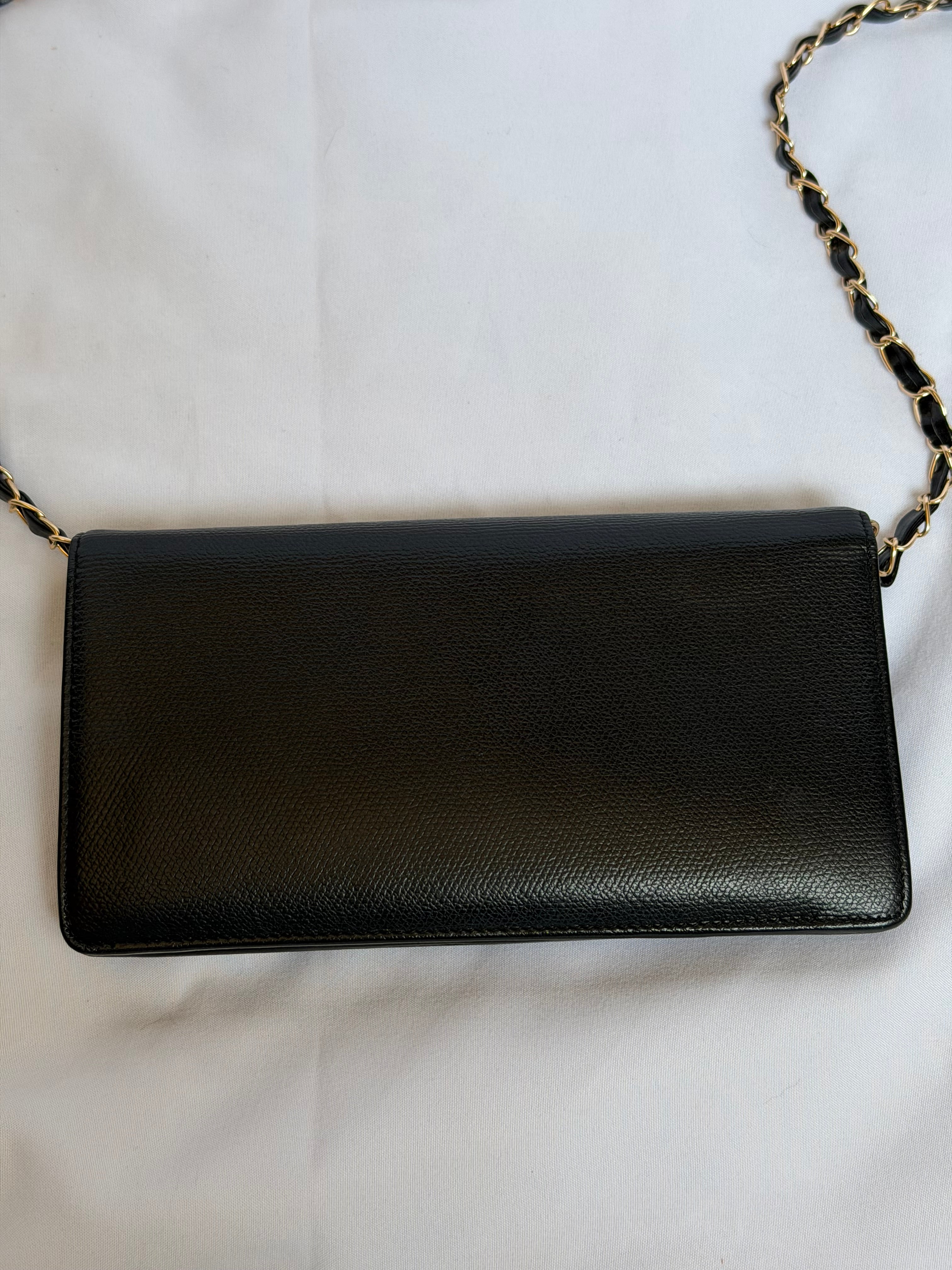 Chanel Wallet on Chain WOC in Black Leather with Gold Logo & Chain