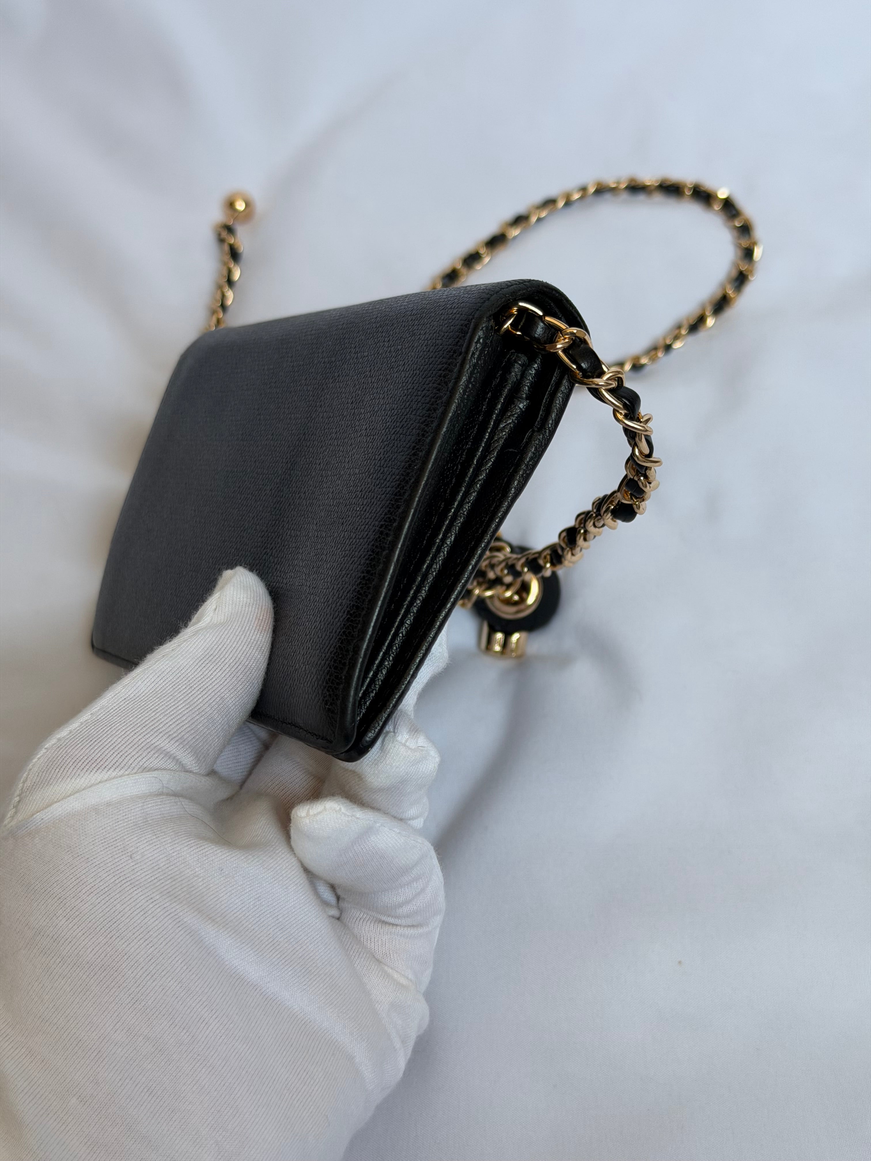 Chanel Wallet on Chain WOC in Black Leather with Gold Logo