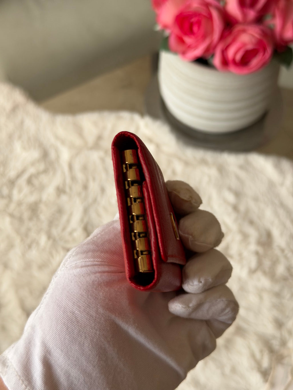 Chanel Red and Gold Leather 6 Key Holder Wallet