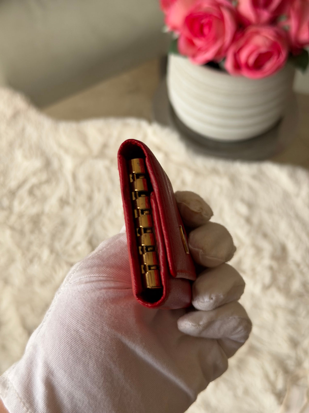 Chanel Red and Gold Leather 6 Key Holder Wallet