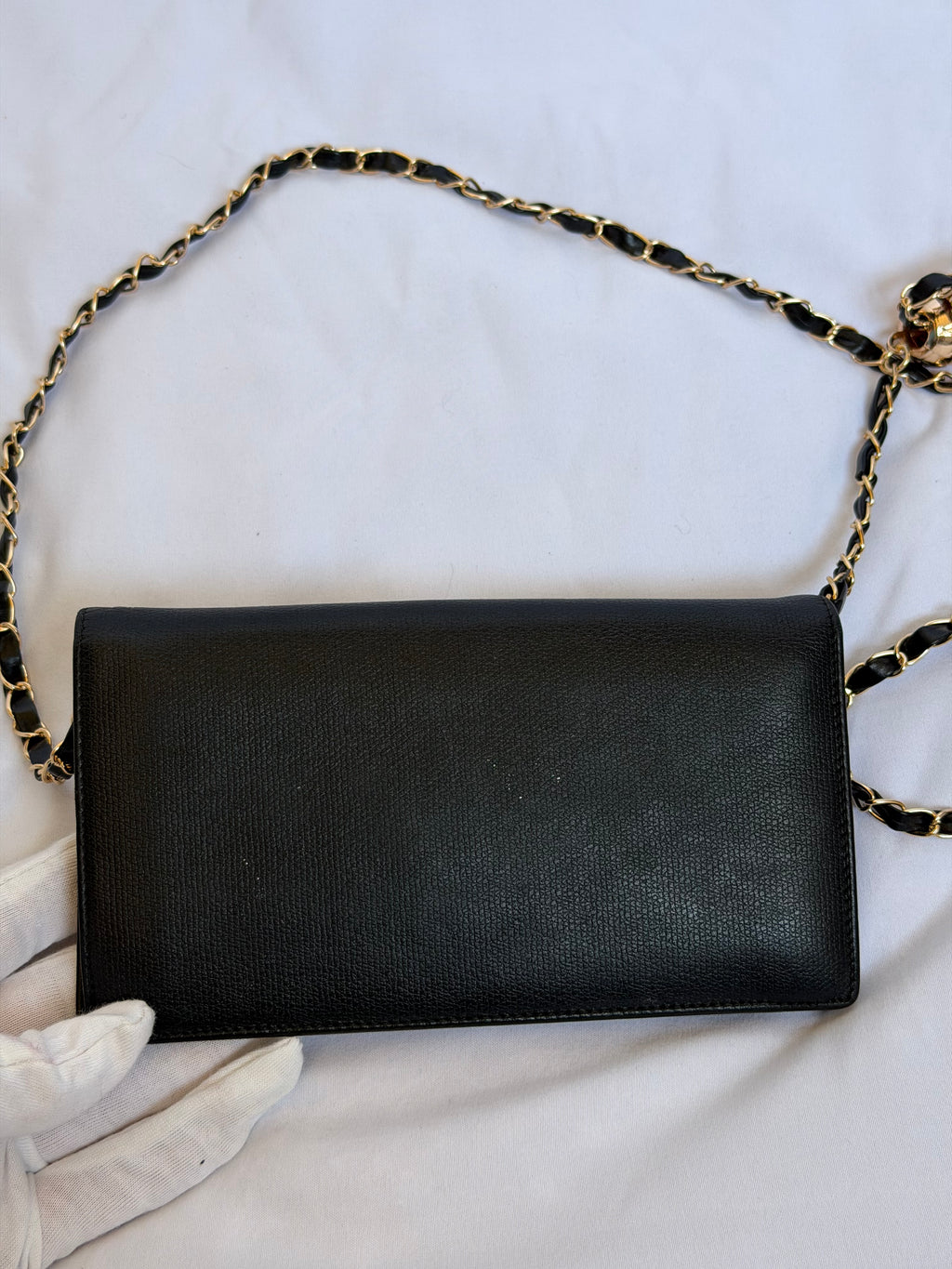 Chanel Wallet in Chain WOC in Black Leather, Gold Logo & Chain