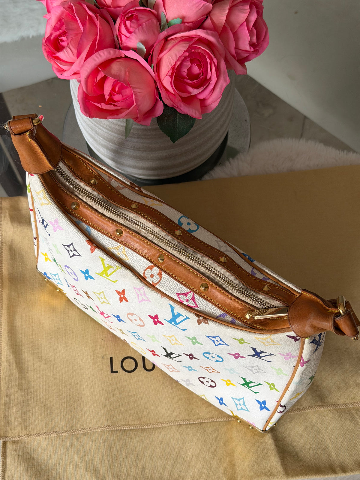 Louis Vuitton X Takashi Murakami Boulonge in White Multicolour Monogram Canvas