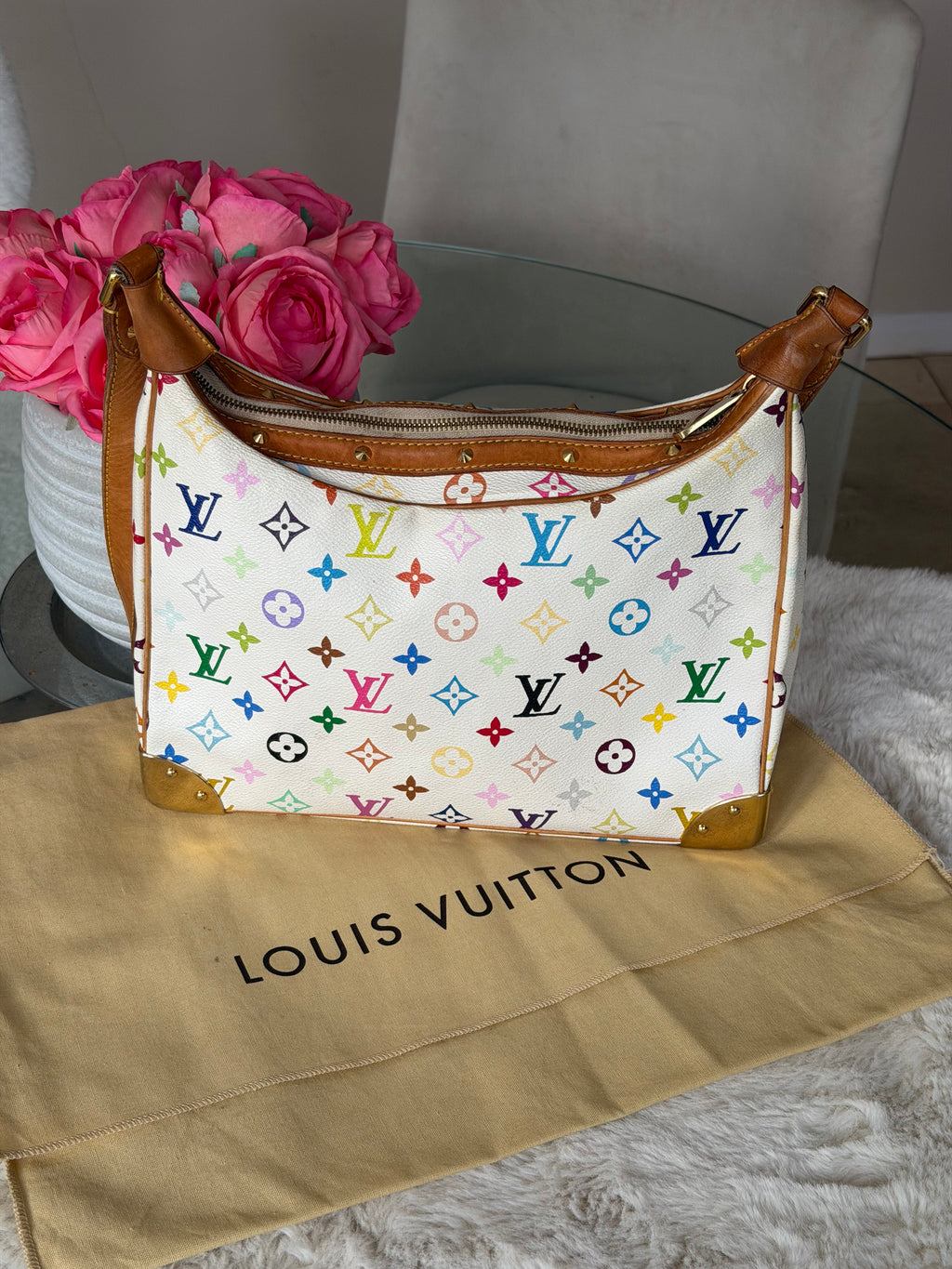 Louis Vuitton X Takashi Murakami Boulonge in White Multicolour Monogram Canvas